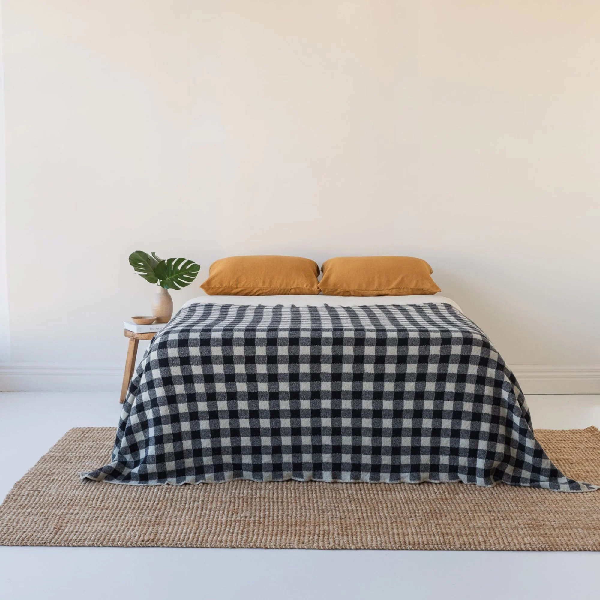 Black Checks Wool Throw Blanket - Image 3
