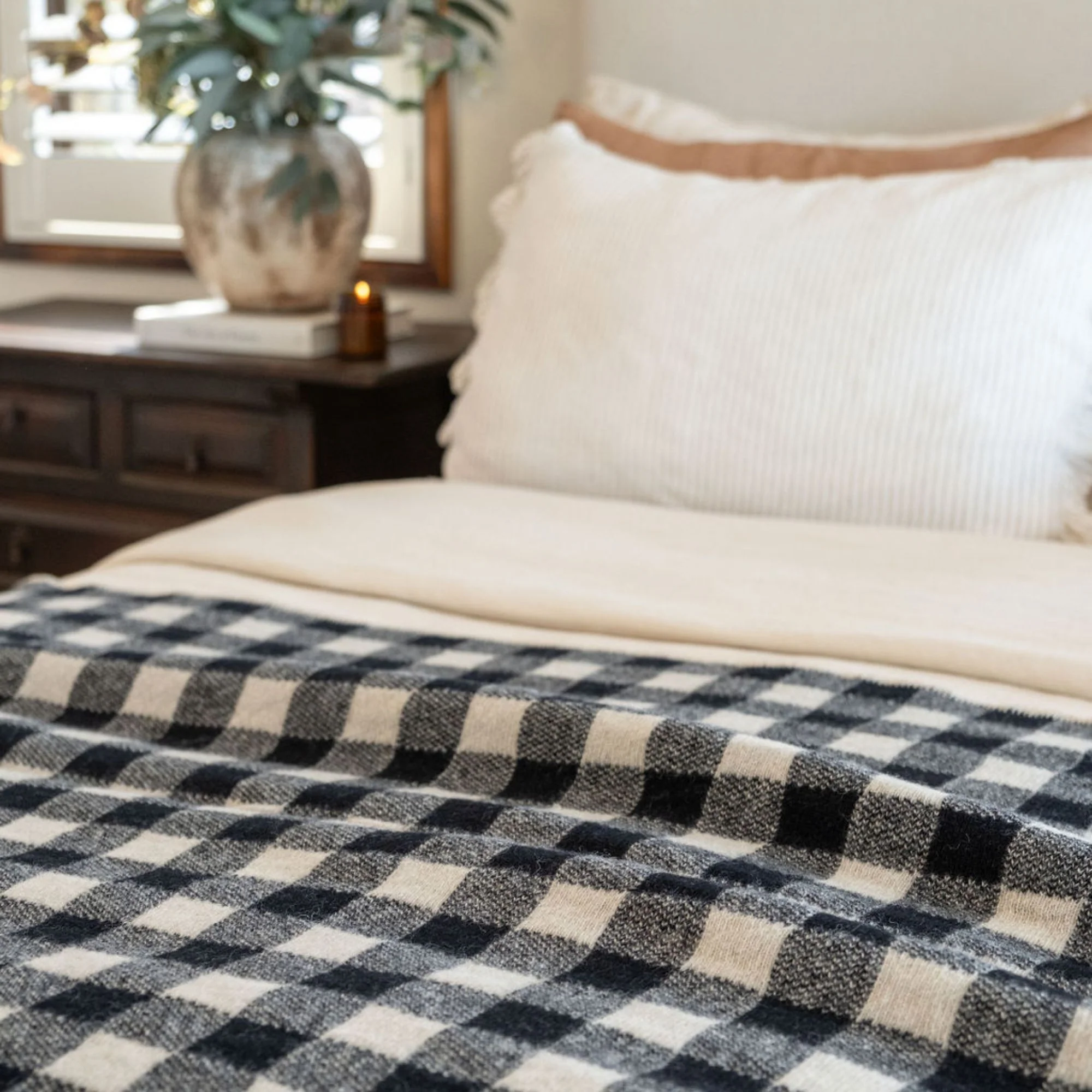 Black Checks Wool Throw Blanket - Image 4