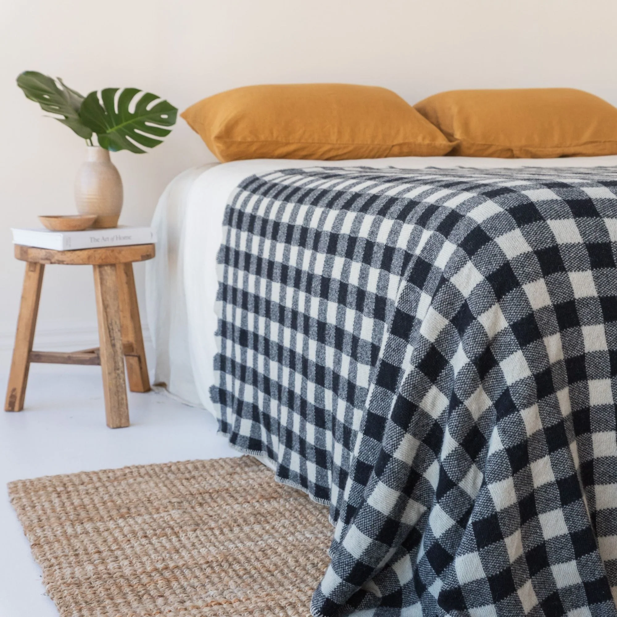 Black Checks Wool Throw Blanket - Image 5