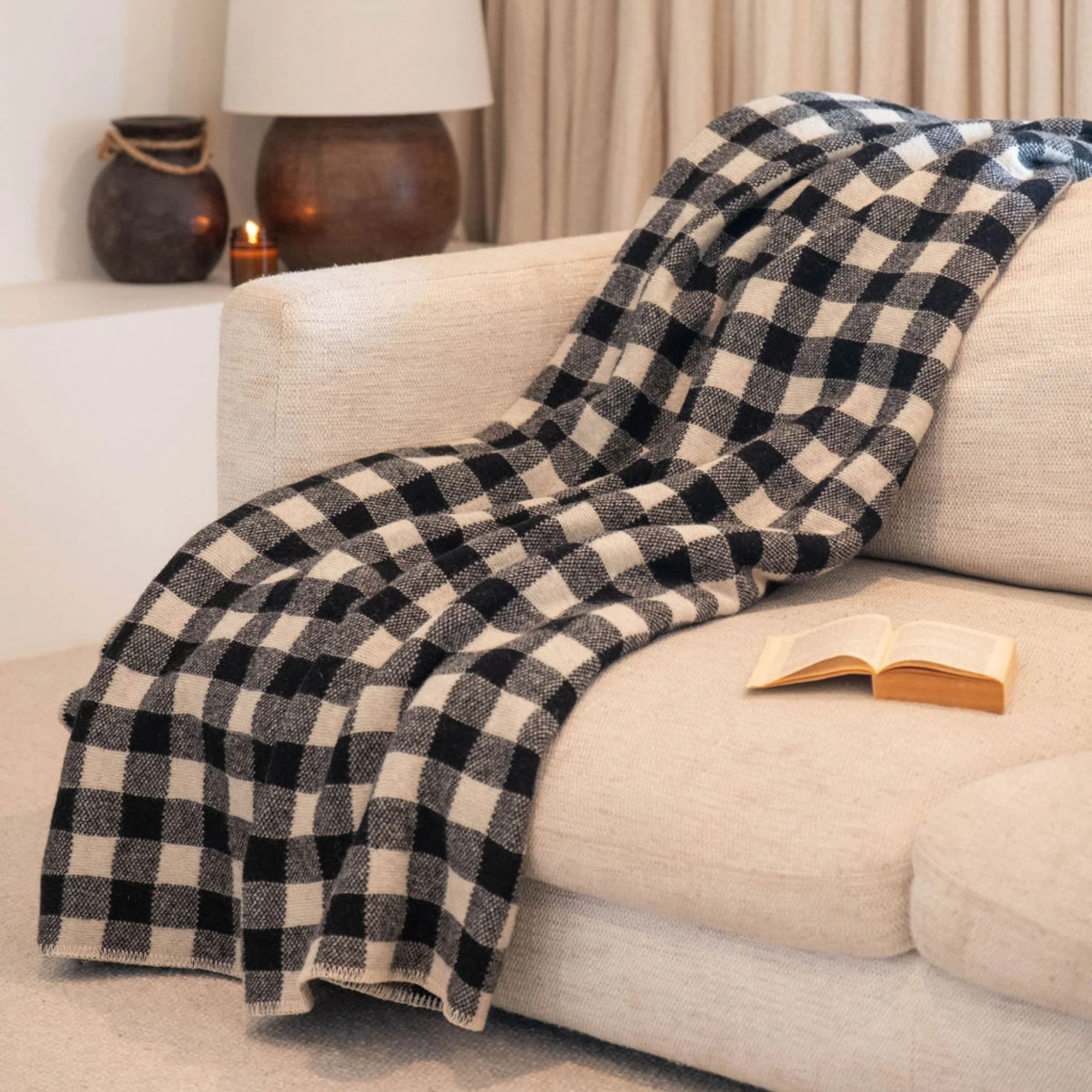 Black Checks Wool Throw Blanket - Image 7