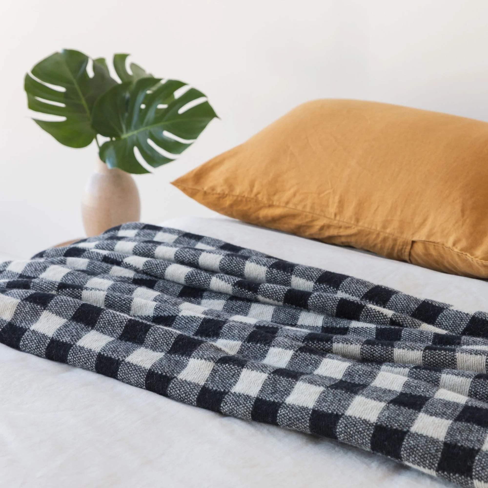 Black Checks Wool Throw Blanket - Image 8