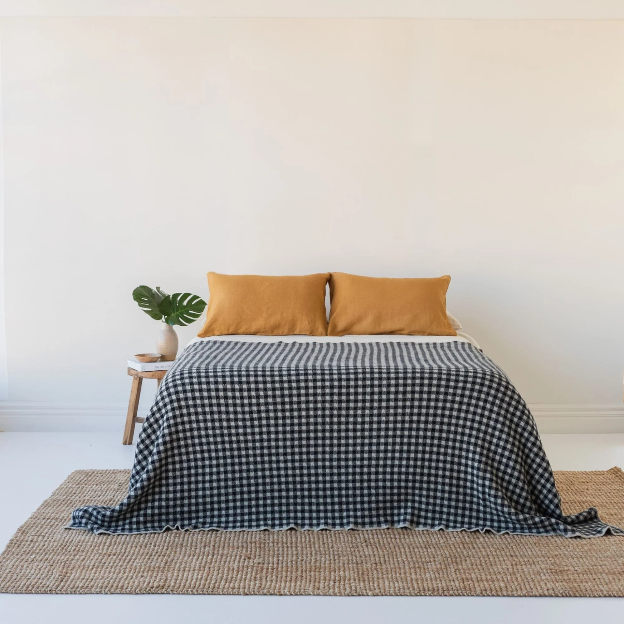 Black Gingham Wool Throw Blanket - Image 2