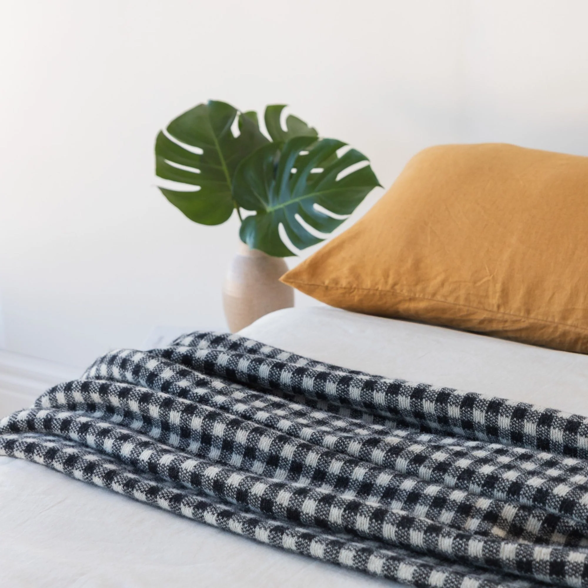 Black Gingham Wool Throw Blanket - Image 3
