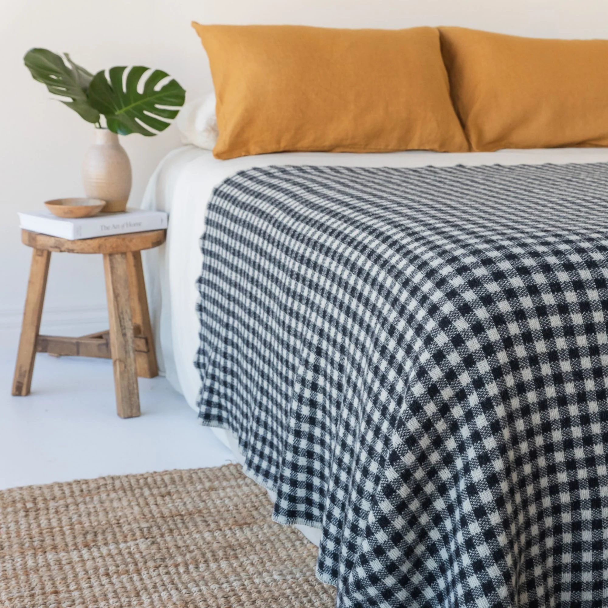 Black Gingham Wool Throw Blanket - Image 4