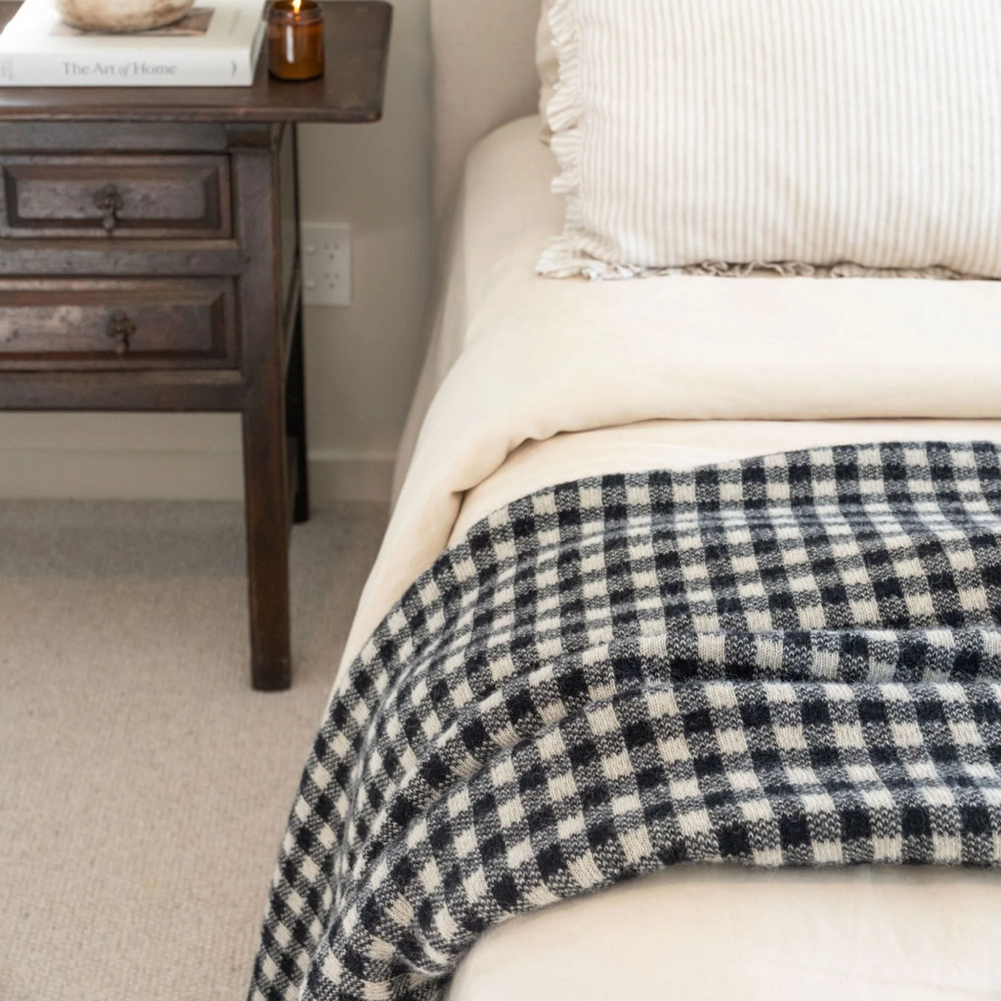 Black Gingham Wool Throw Blanket - Image 9