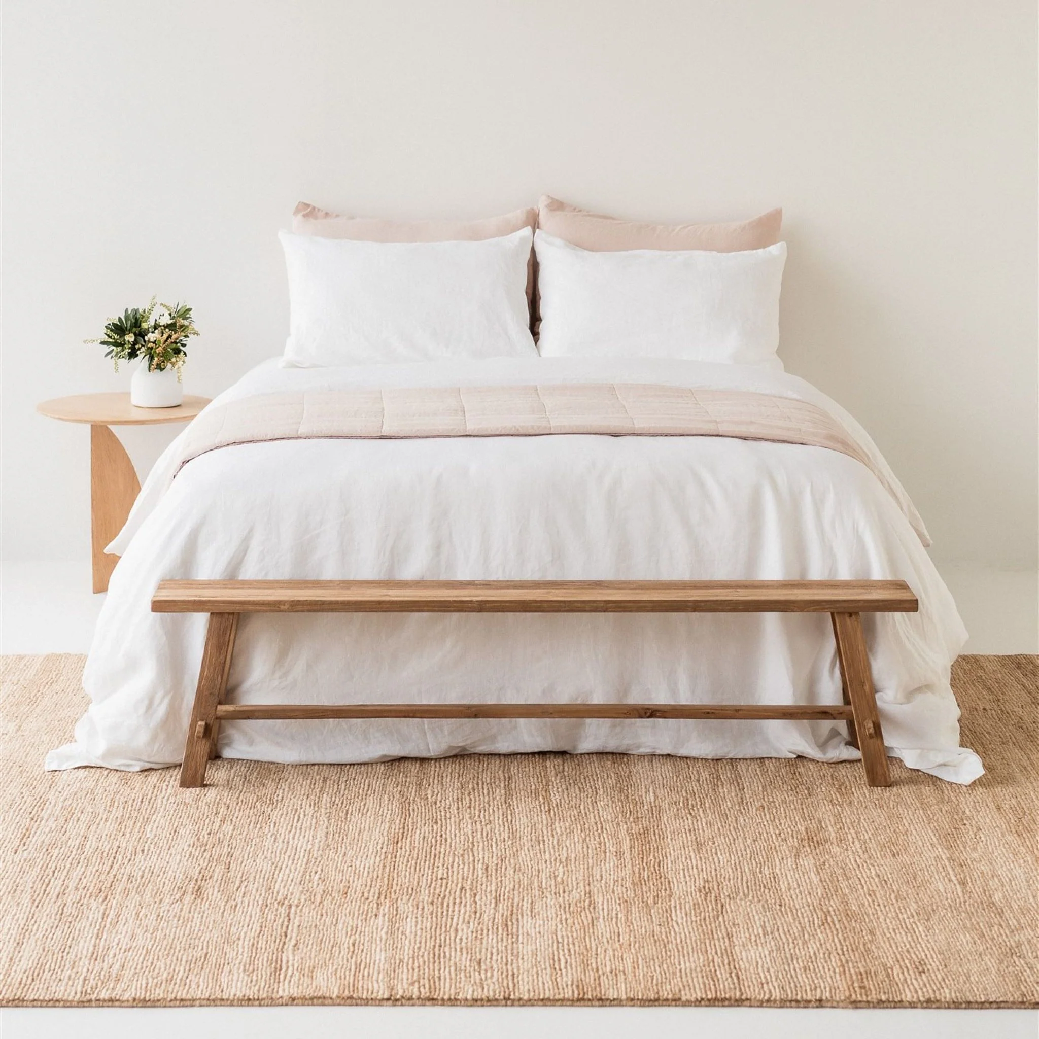 Blush Pink & Grey Stripes Linen Cot Quilt - Image 2