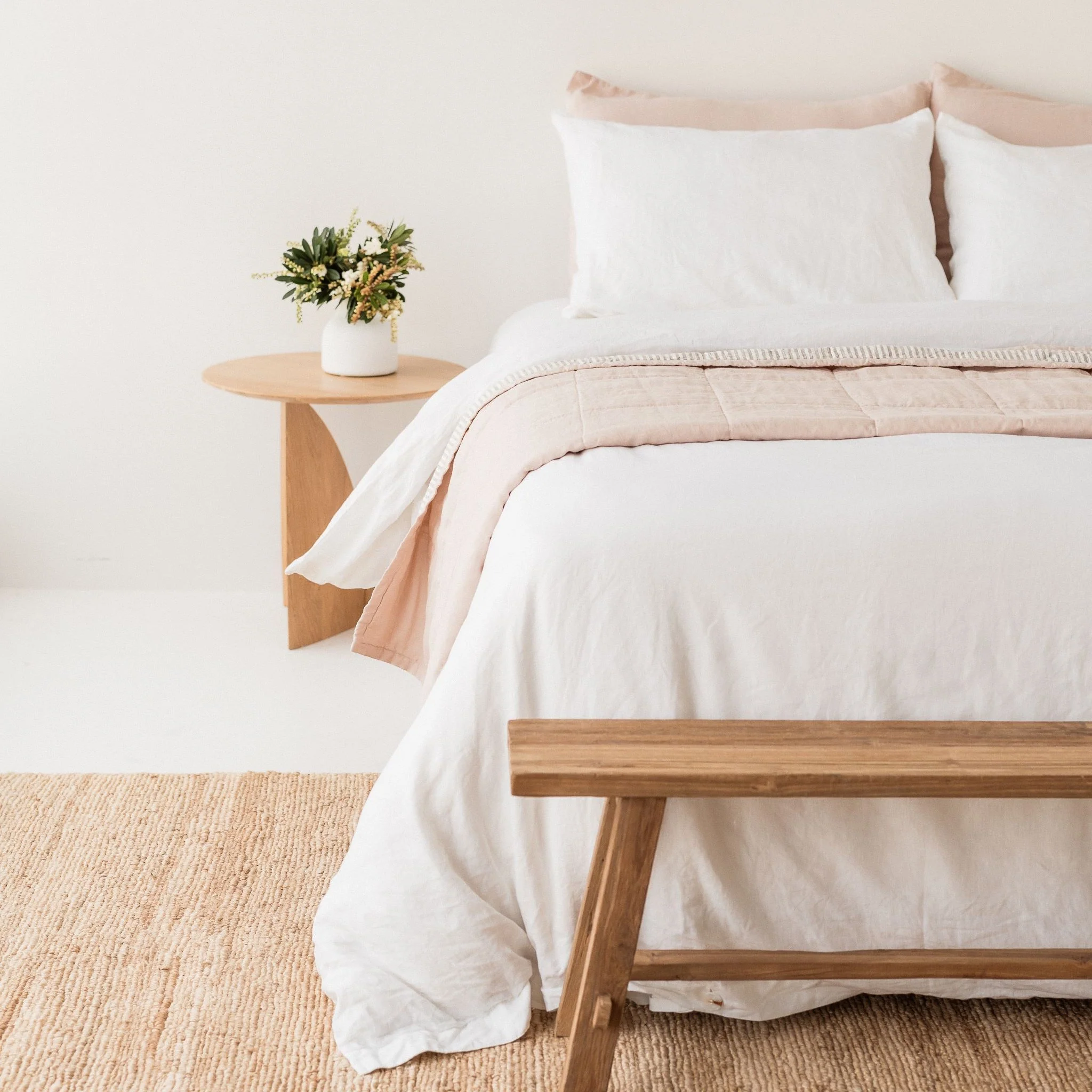 Blush Pink & Grey Stripes Linen Cot Quilt - Image 4
