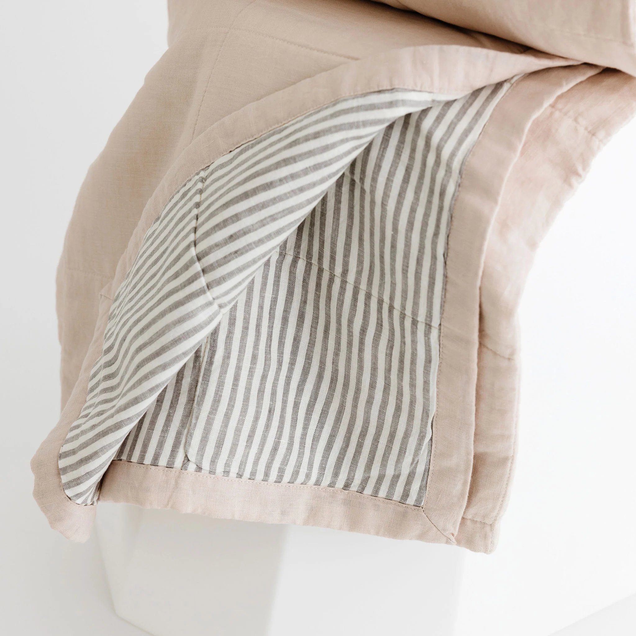 Blush Pink & Grey Stripes Linen Cot Quilt - Image 6