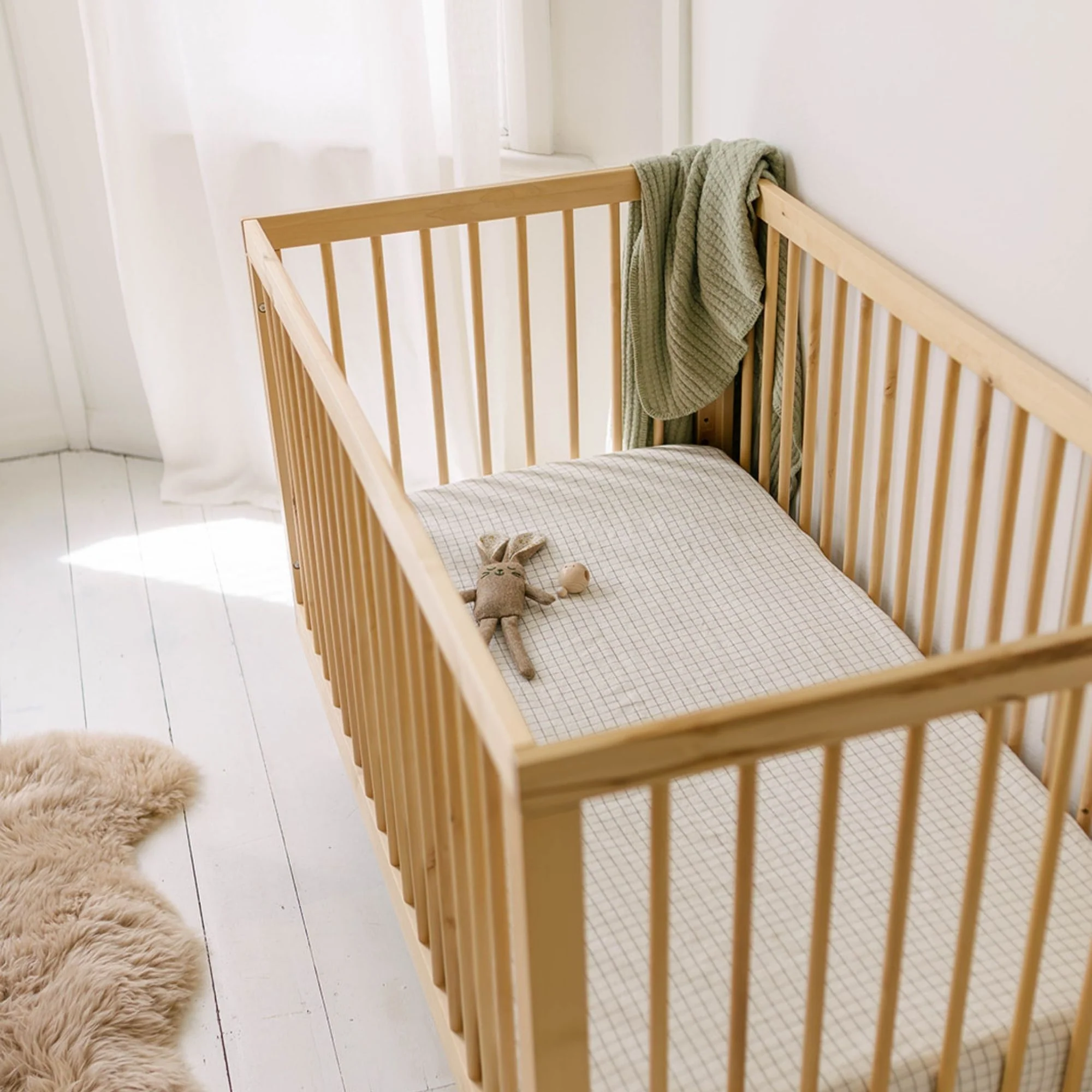 Cactus Grid Linen Cot/Bassinet Sheet - Image 4