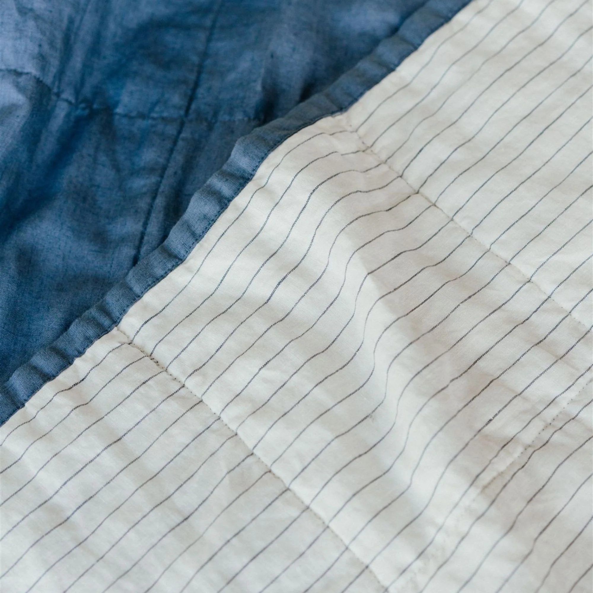 Coastal Blue & Coastal Blue Stripes Linen Cot Quilt - Image 5