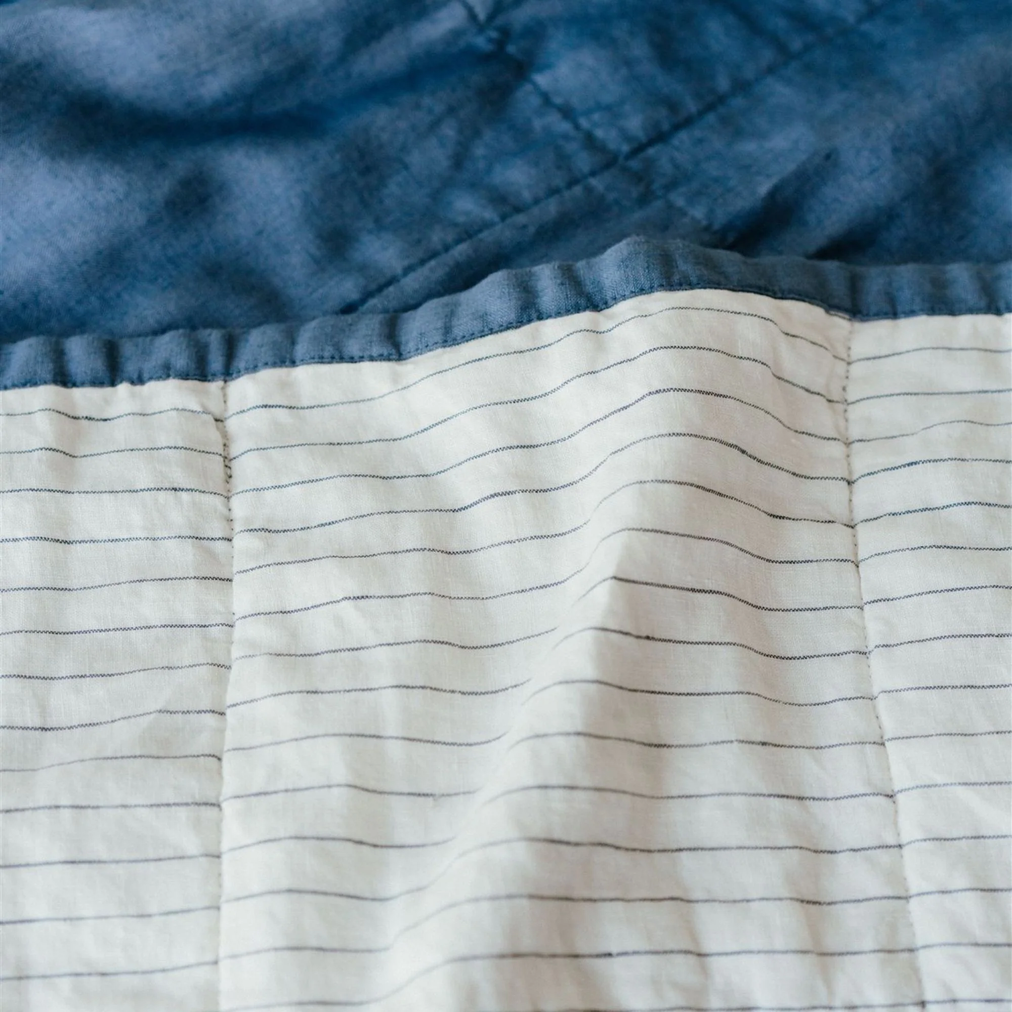 Coastal Blue & Coastal Blue Stripes Linen Quilt - Image 3