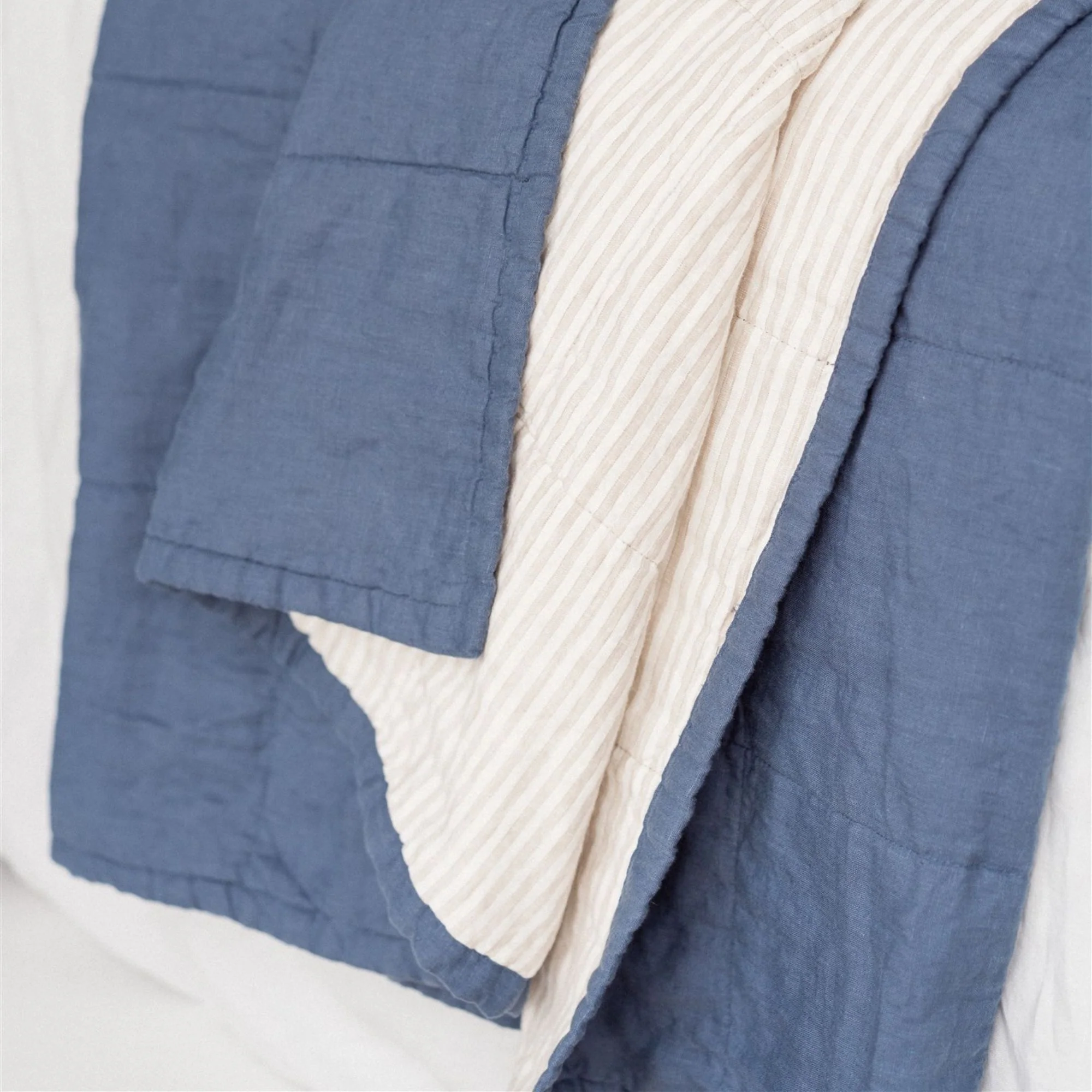Coastal Blue & Sand Stripes Linen Quilt - Image 3