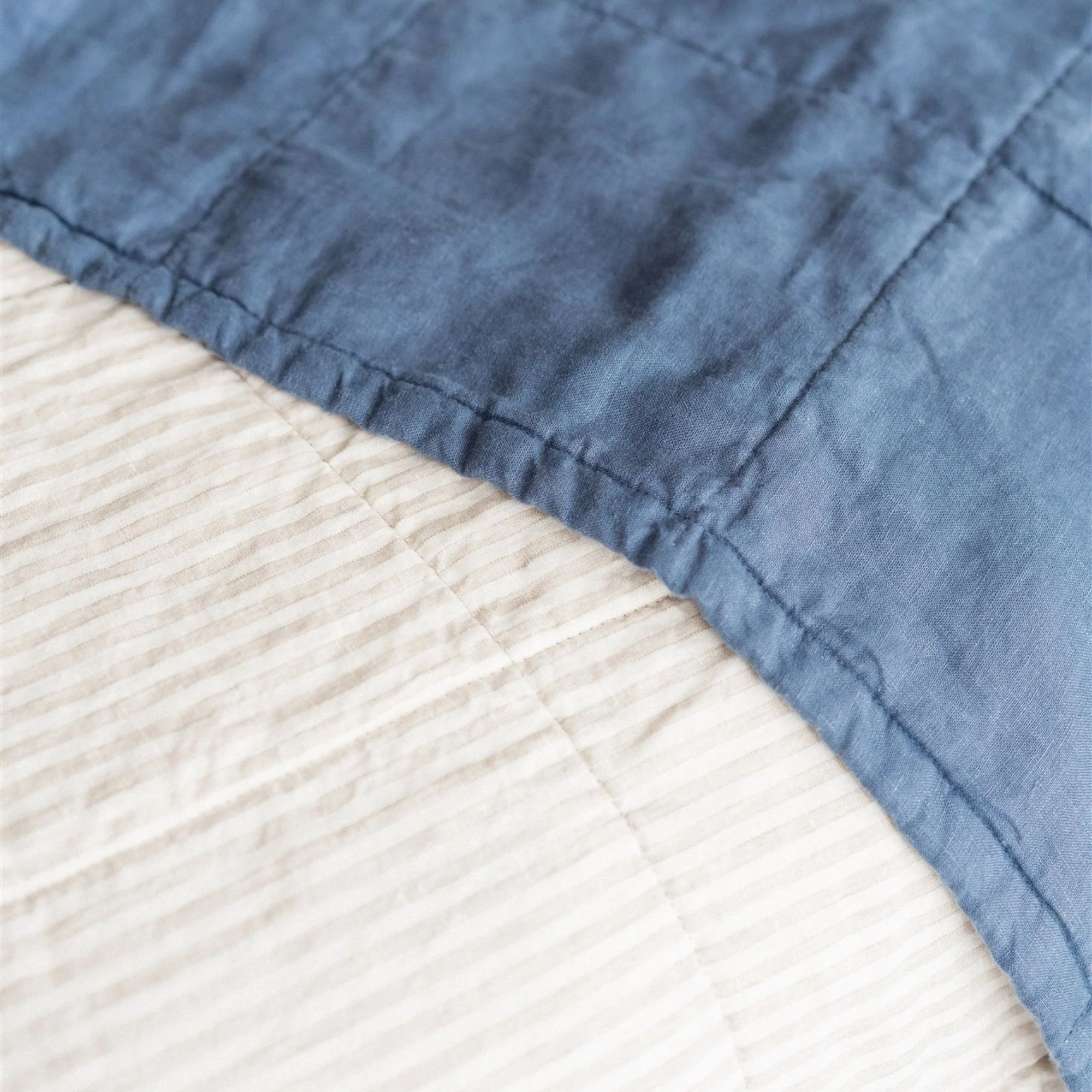 Coastal Blue & Sand Stripes Linen Quilt - Image 6