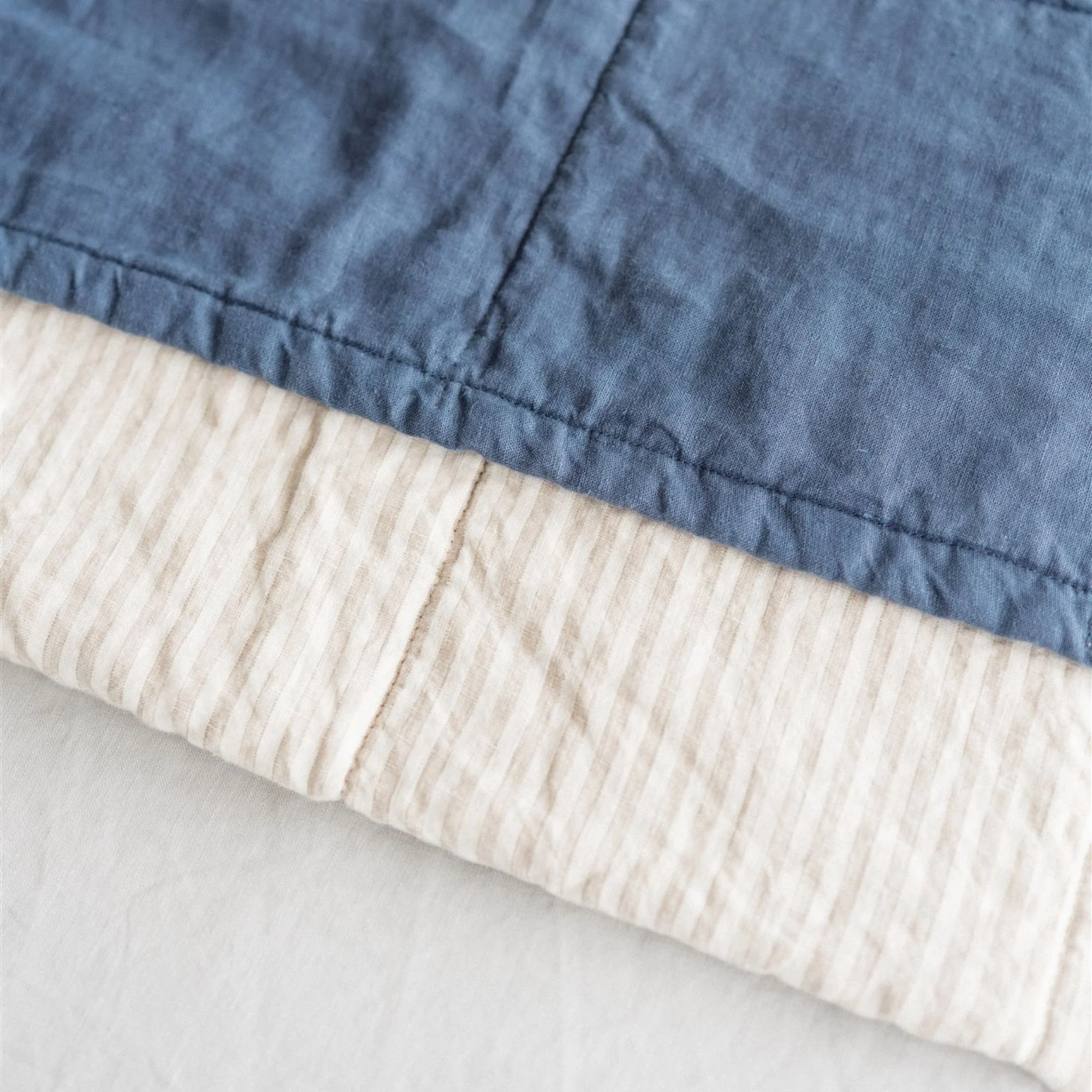 Coastal Blue & Sand Stripes Linen Quilt - Image 7