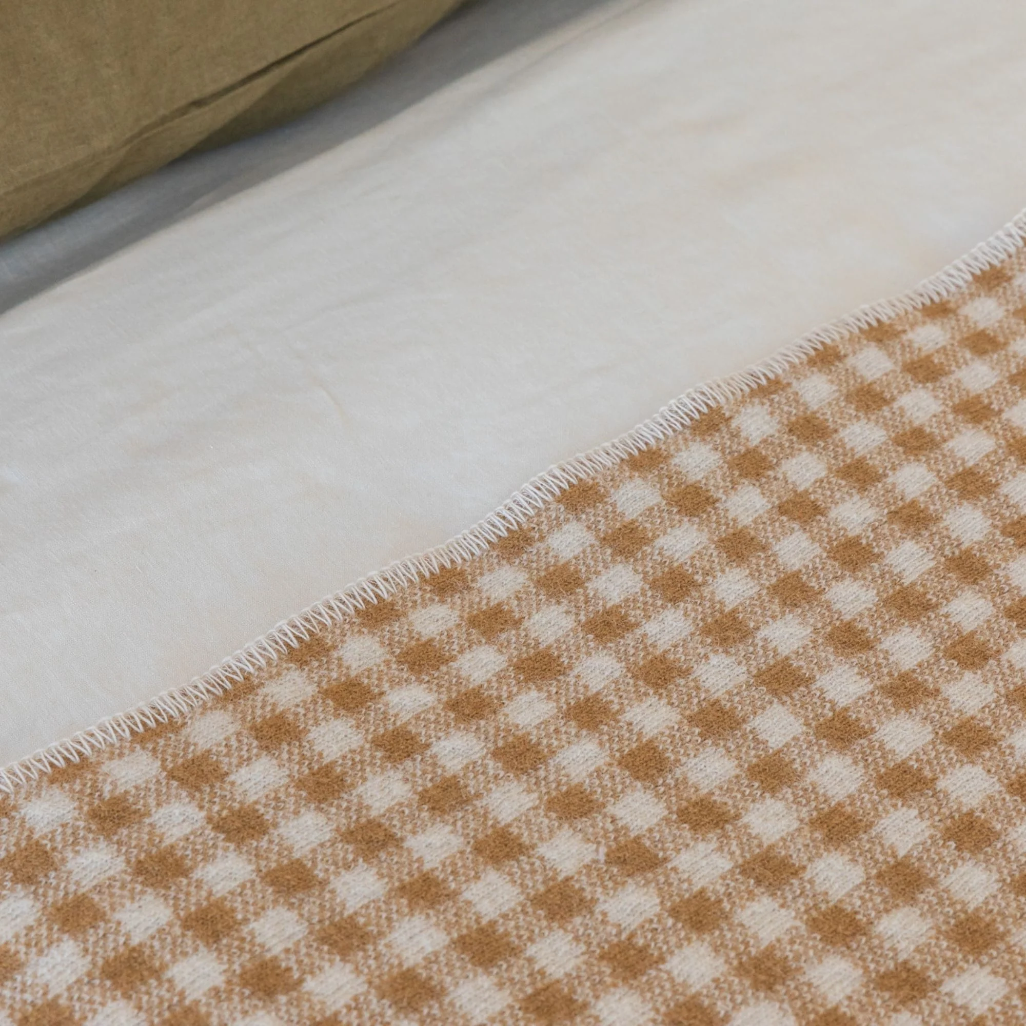 Ginger Honey Gingham Wool Throw Blanket - Image 3