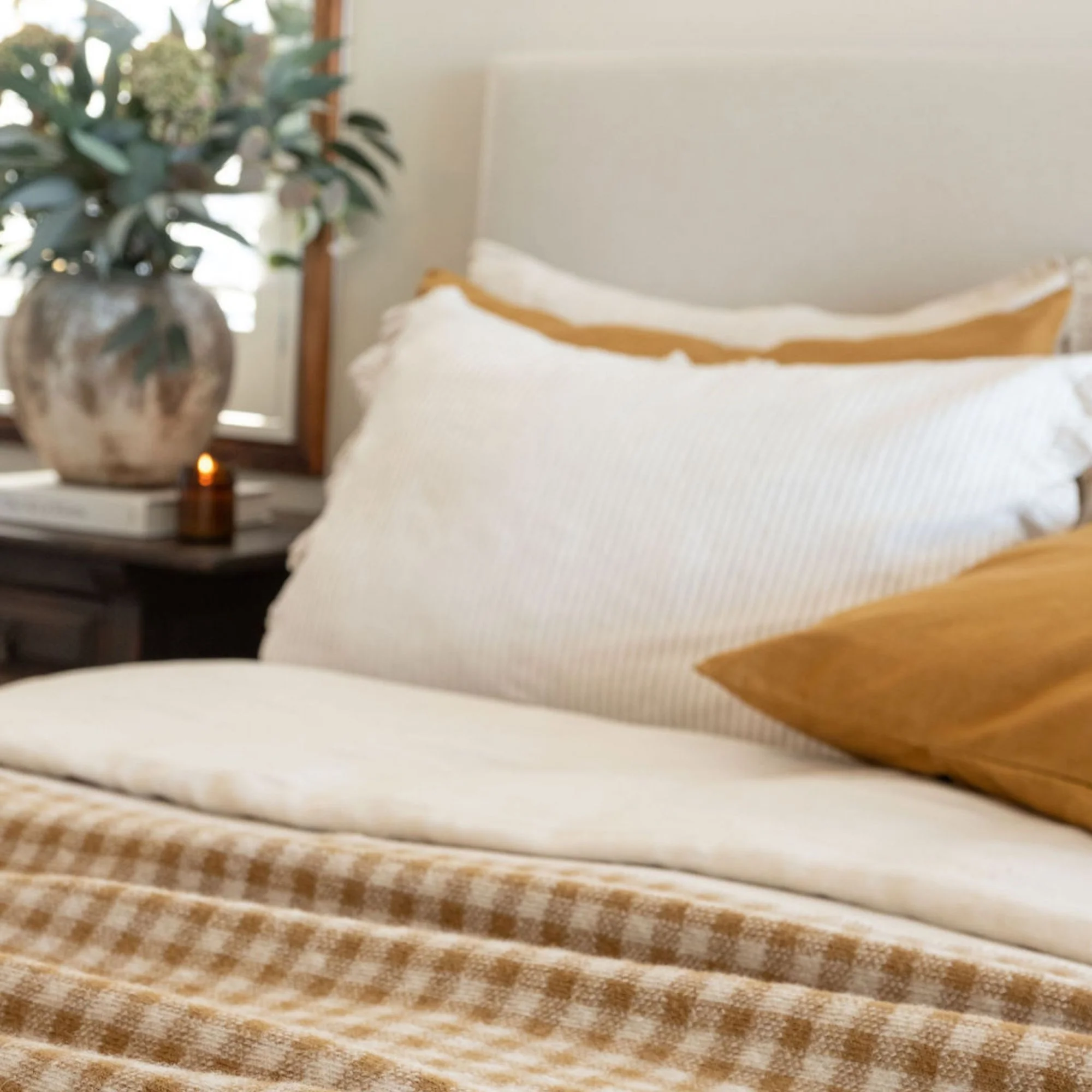 Ginger Honey Gingham Wool Throw Blanket - Image 5