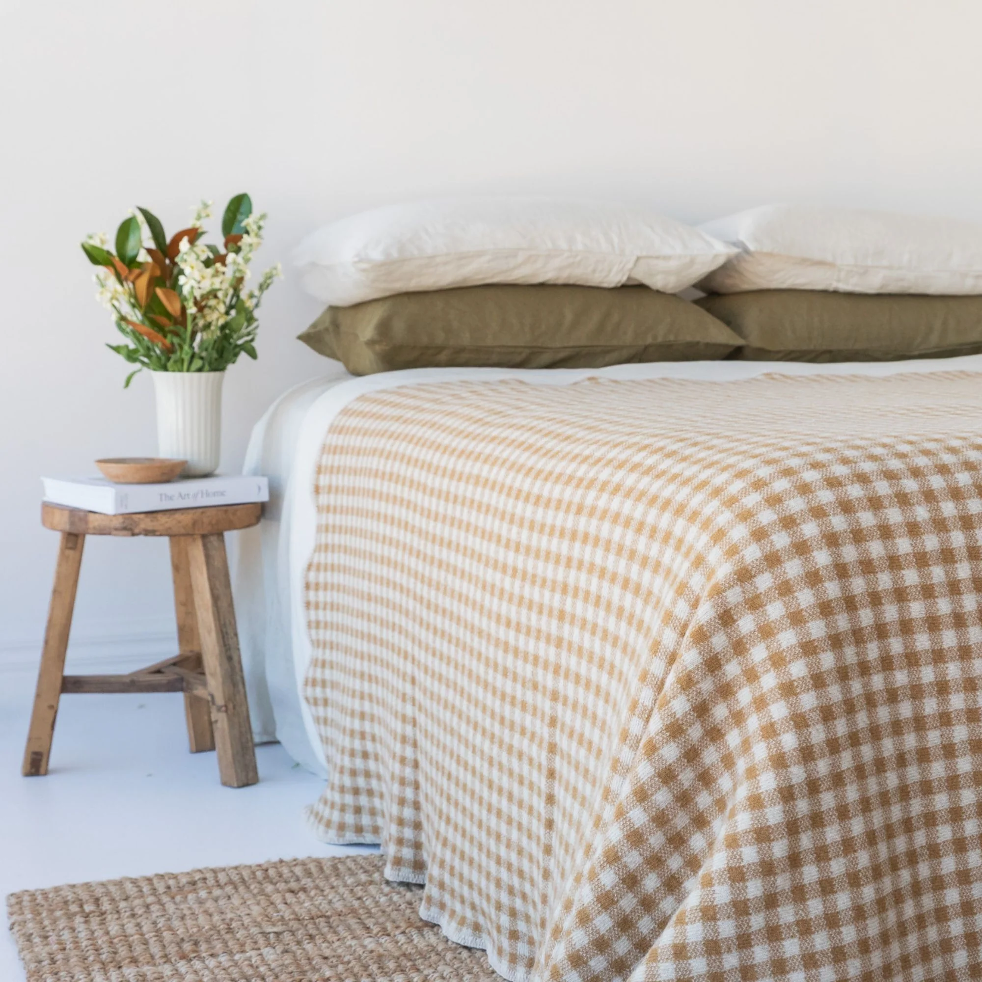 Ginger Honey Gingham Wool Throw Blanket - Image 6