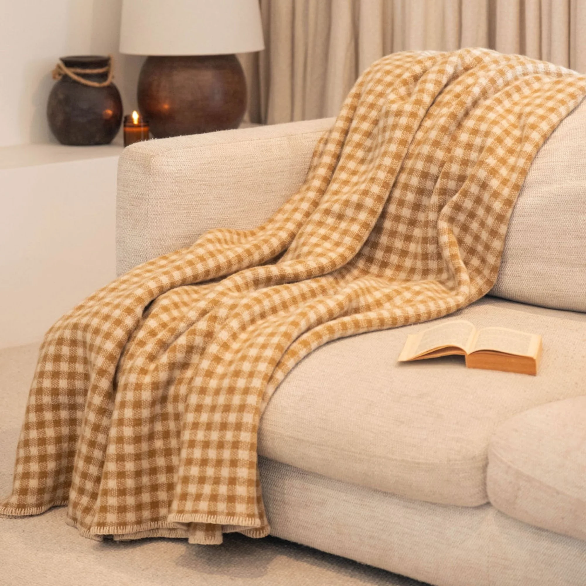 Ginger Honey Gingham Wool Throw Blanket - Image 7