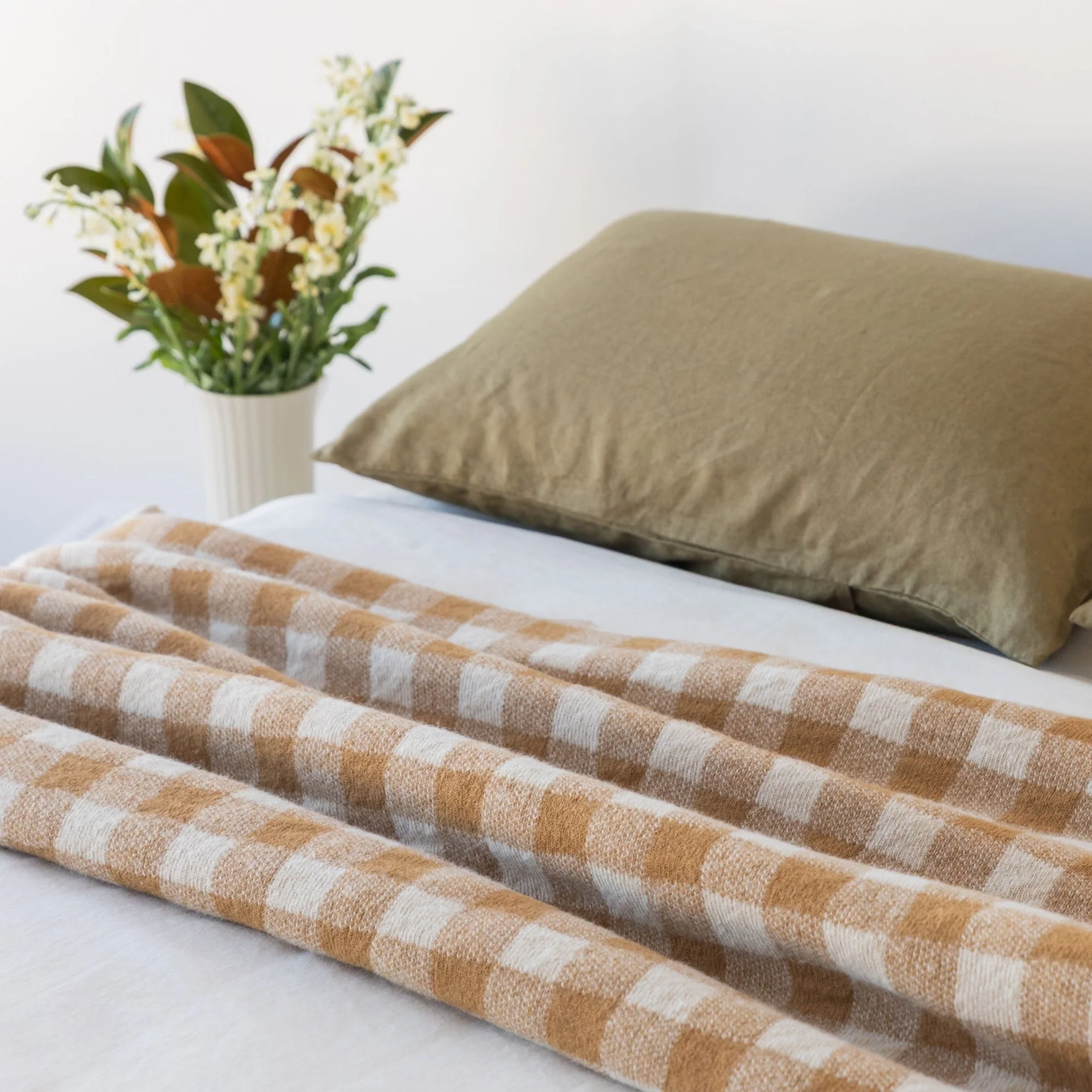 Ginger Honey Checks Wool Throw Blanket - Image 3