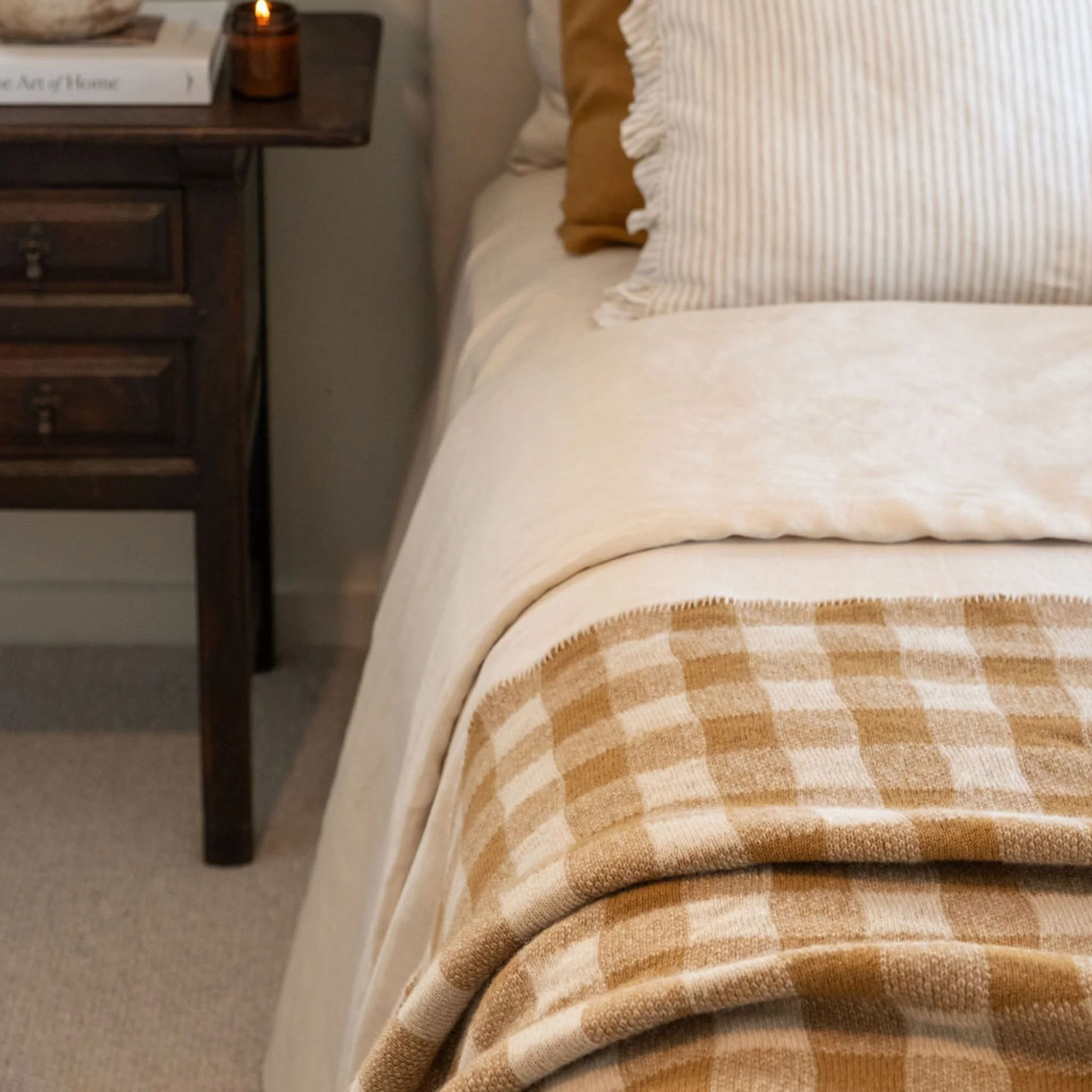 Ginger Honey Checks Wool Throw Blanket - Image 9
