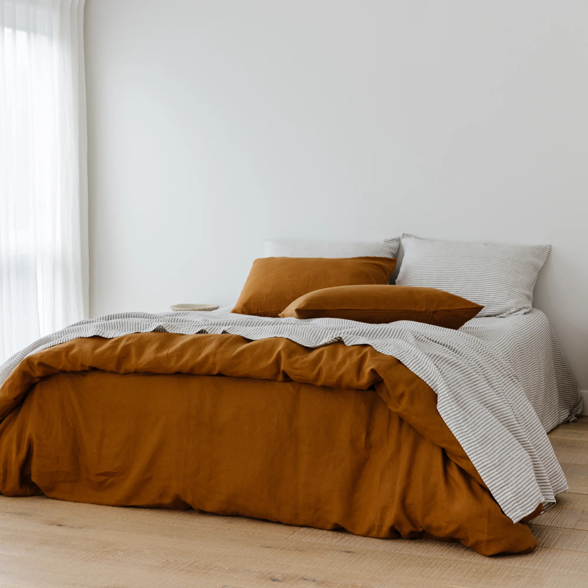Grey Stripes Linen Flat Sheet - Image 27
