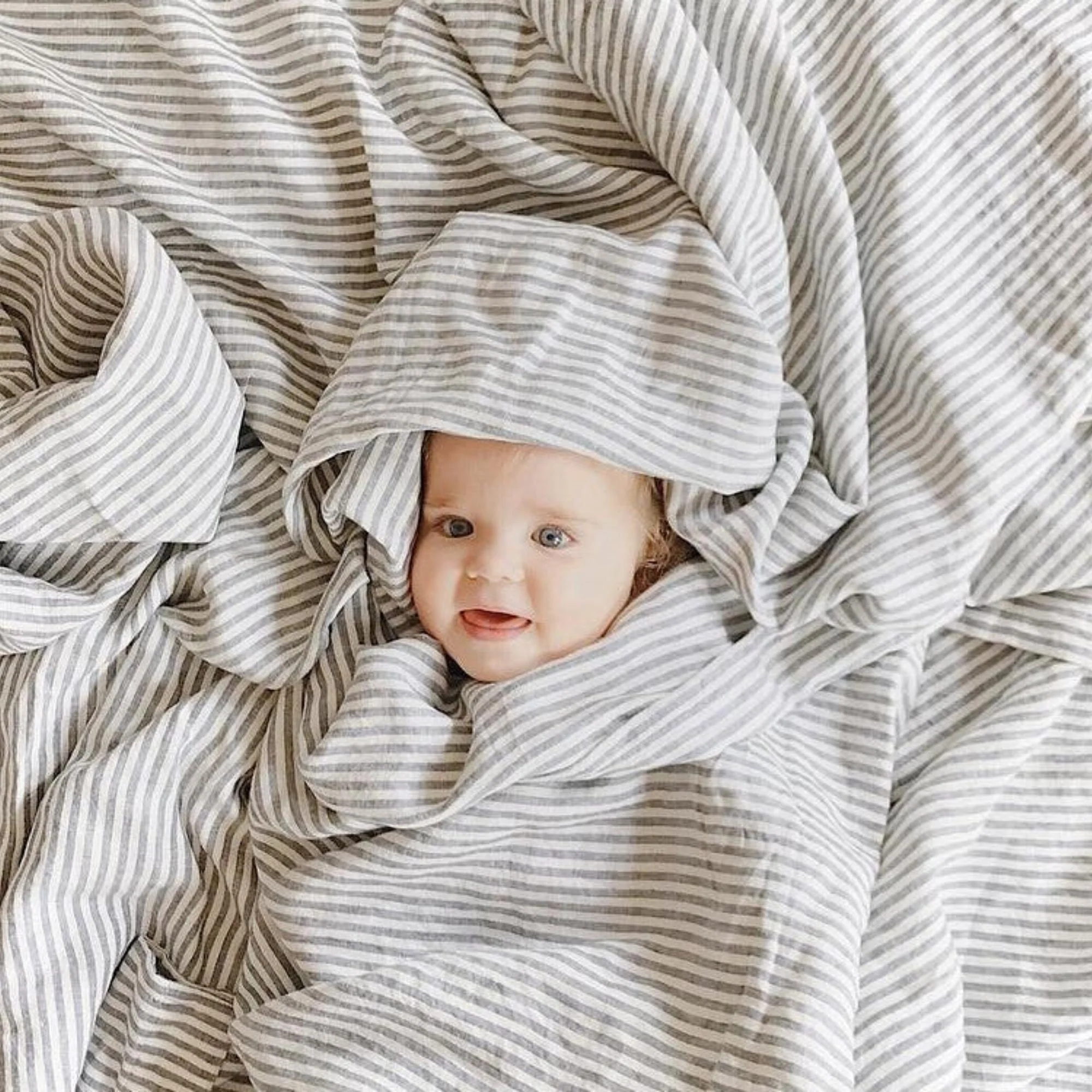 Grey Stripes Linen Fitted Sheet - Image 40