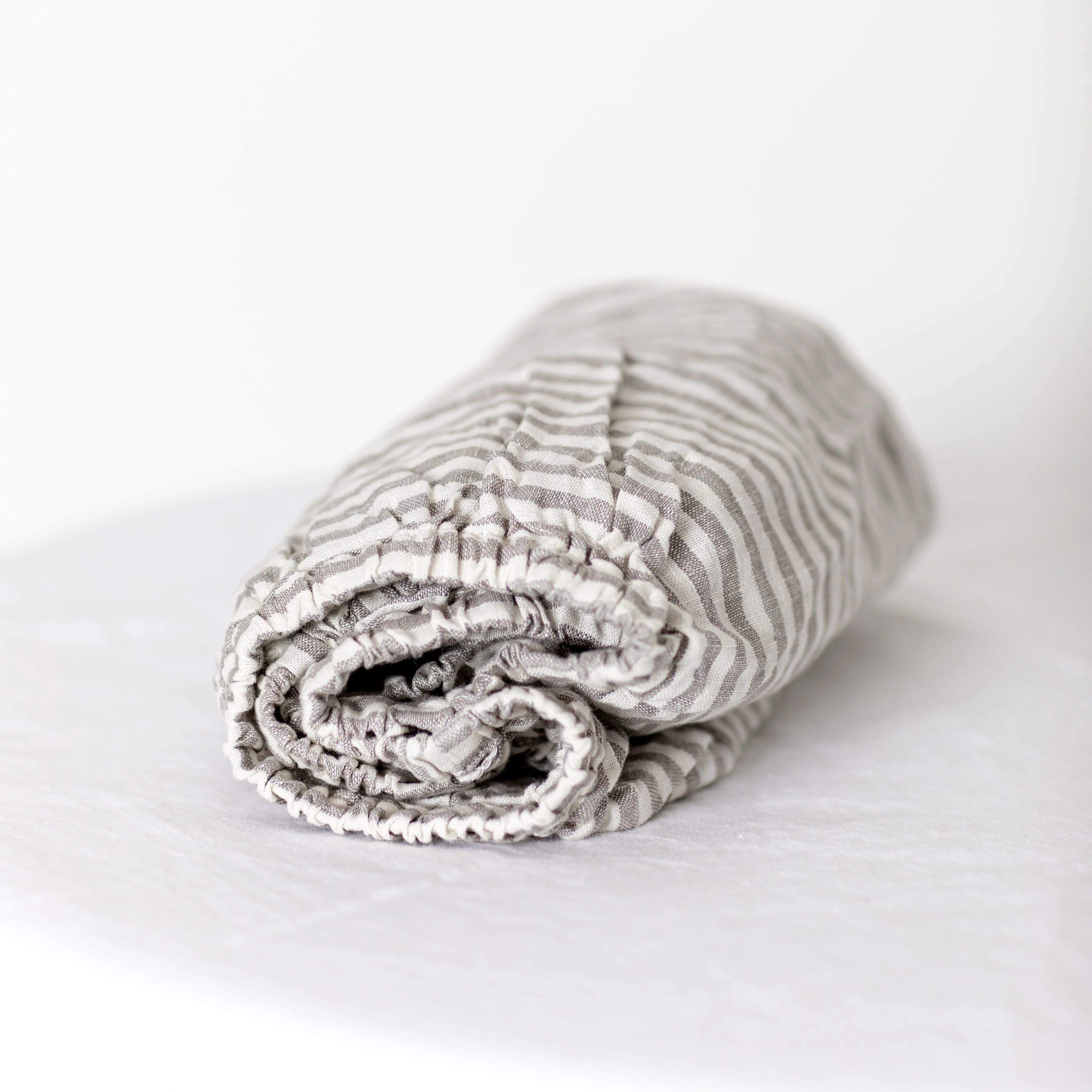 Grey Stripes Linen Cot/Bassinet Sheet - Image 5