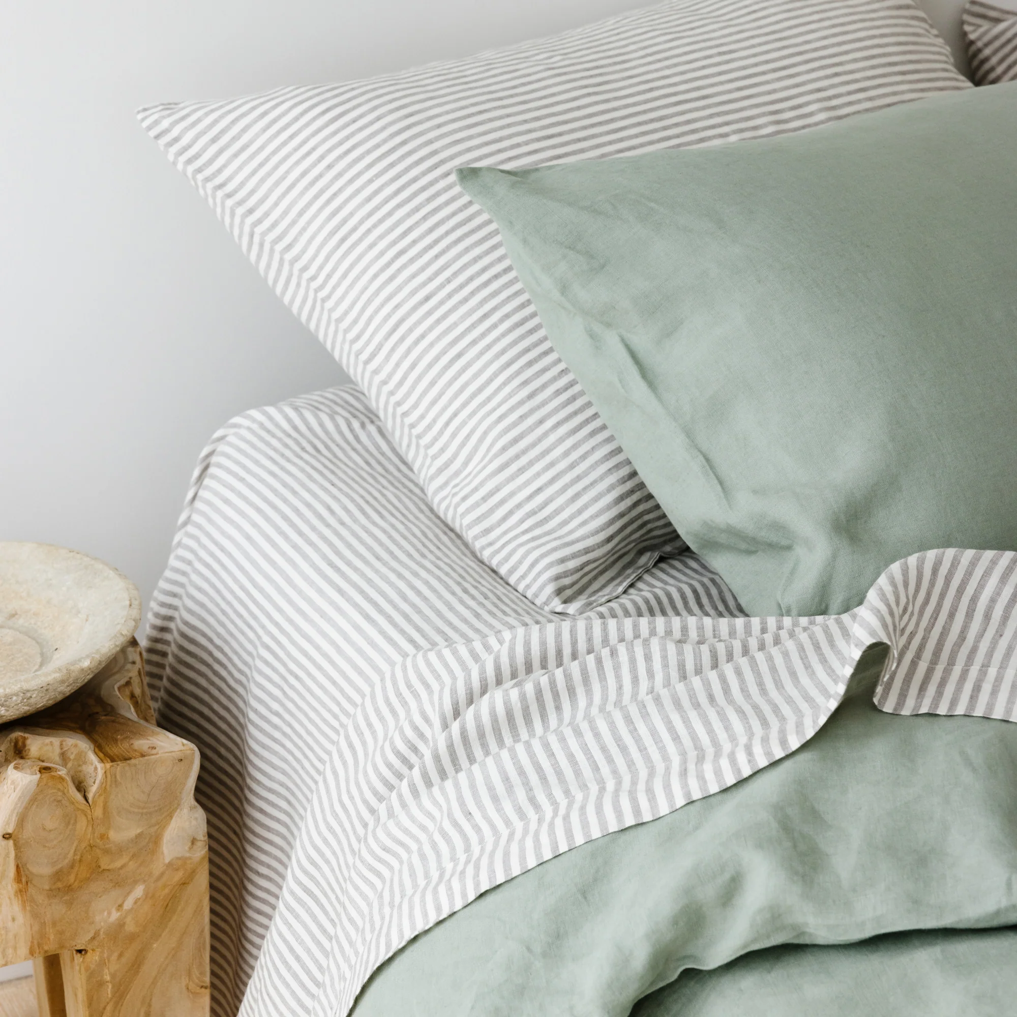 Grey Stripes Linen Pillowcases - Image 5