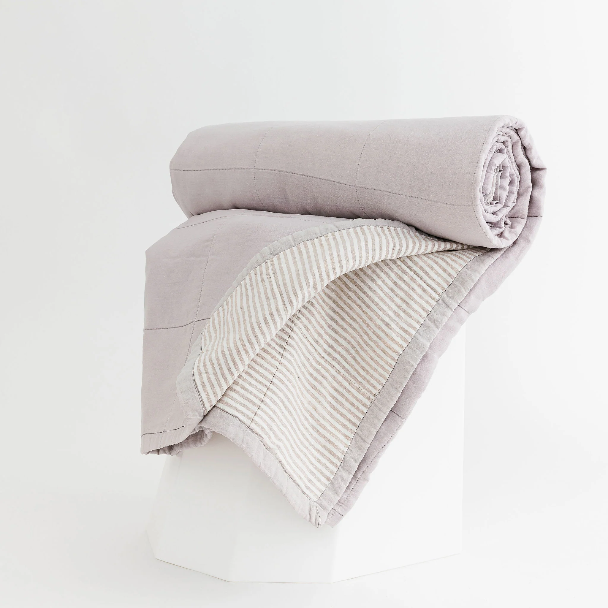 Lilac Purple & Grey Stripes Linen Quilt