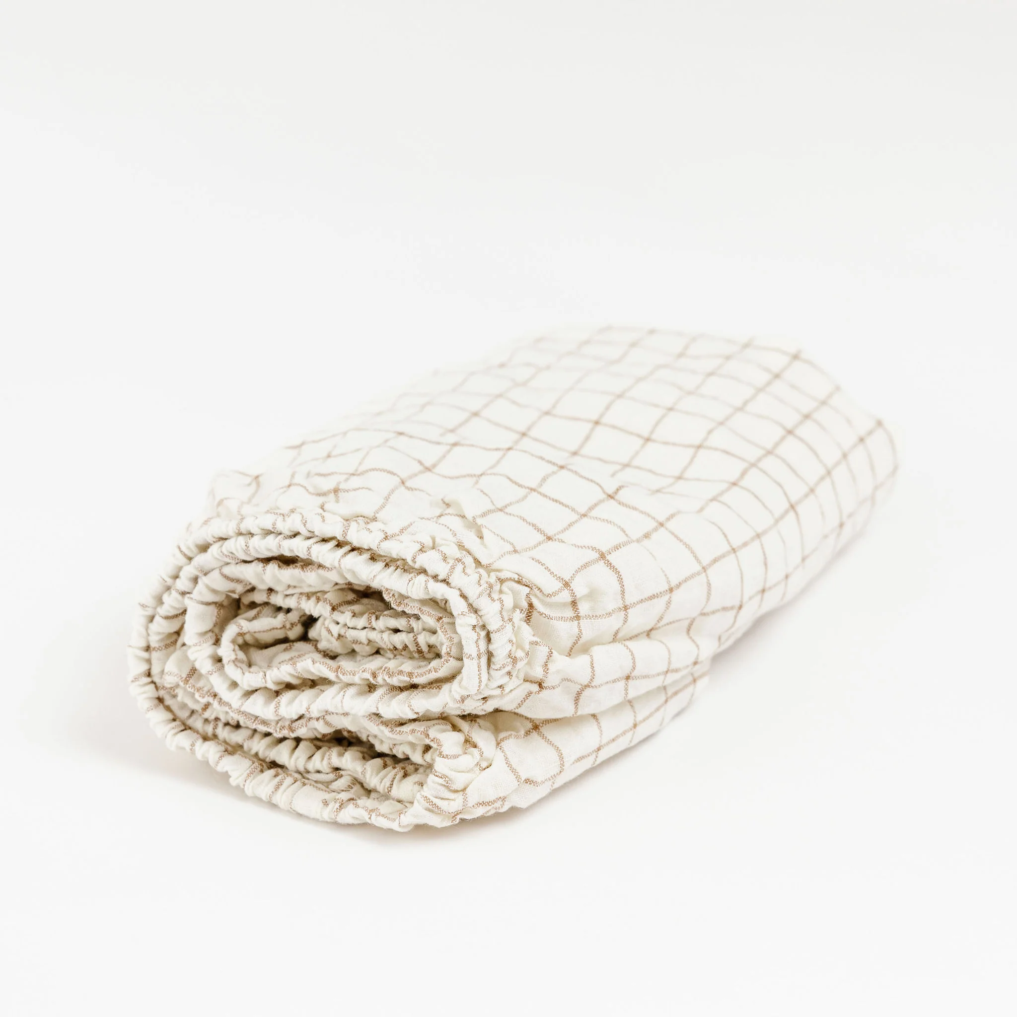 Malt Brown Grid Linen Cot/Bassinet Sheet - Image 3