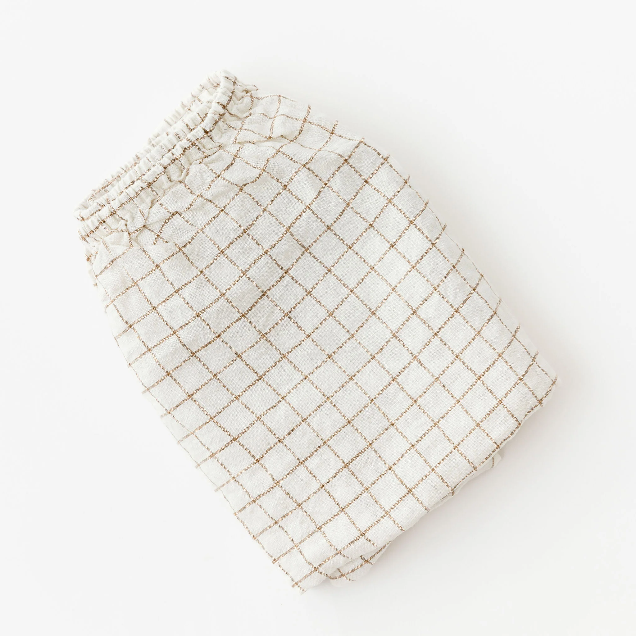 Malt Brown Grid Linen Cot/Bassinet Sheet - Image 4