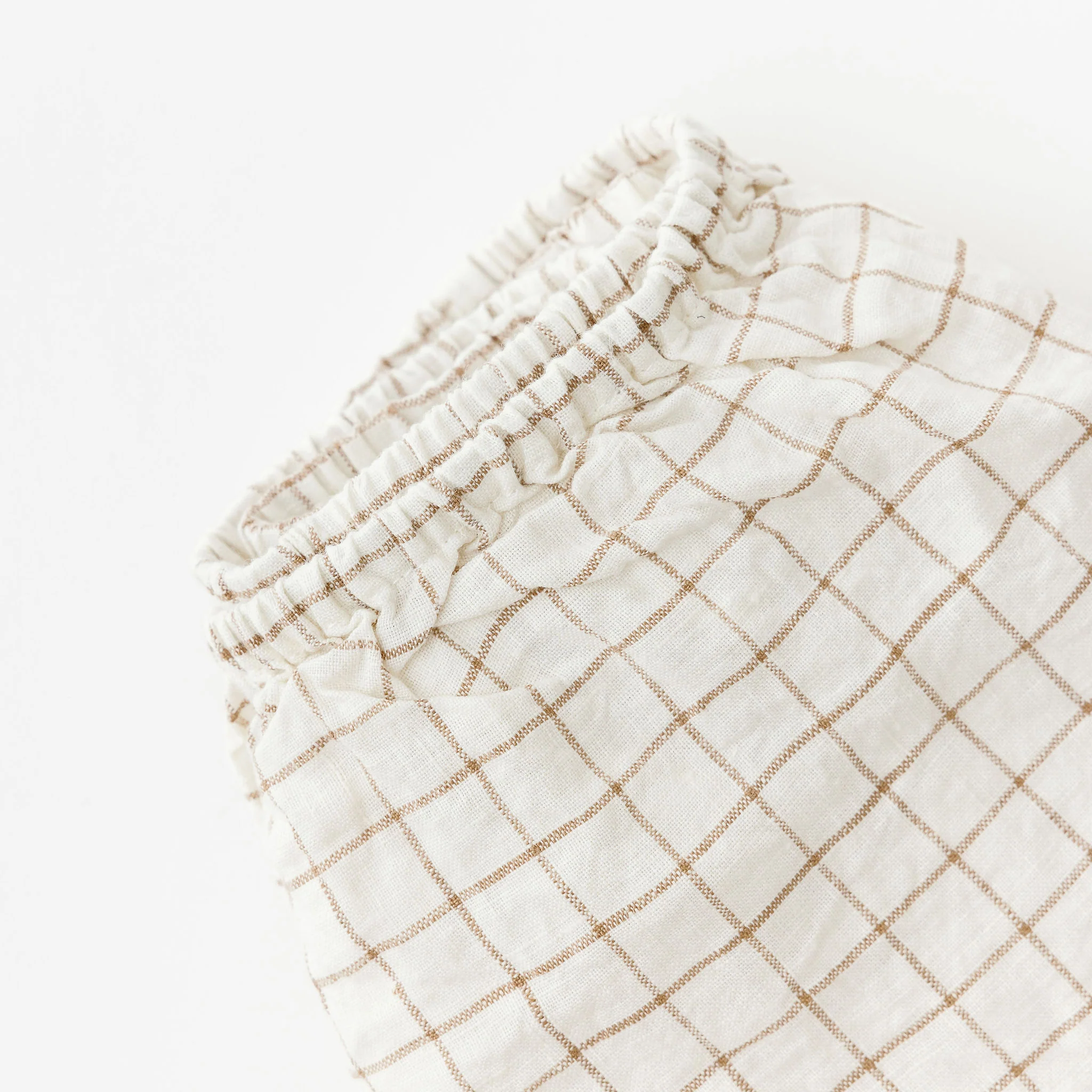 Malt Brown Grid Linen Cot/Bassinet Sheet - Image 5