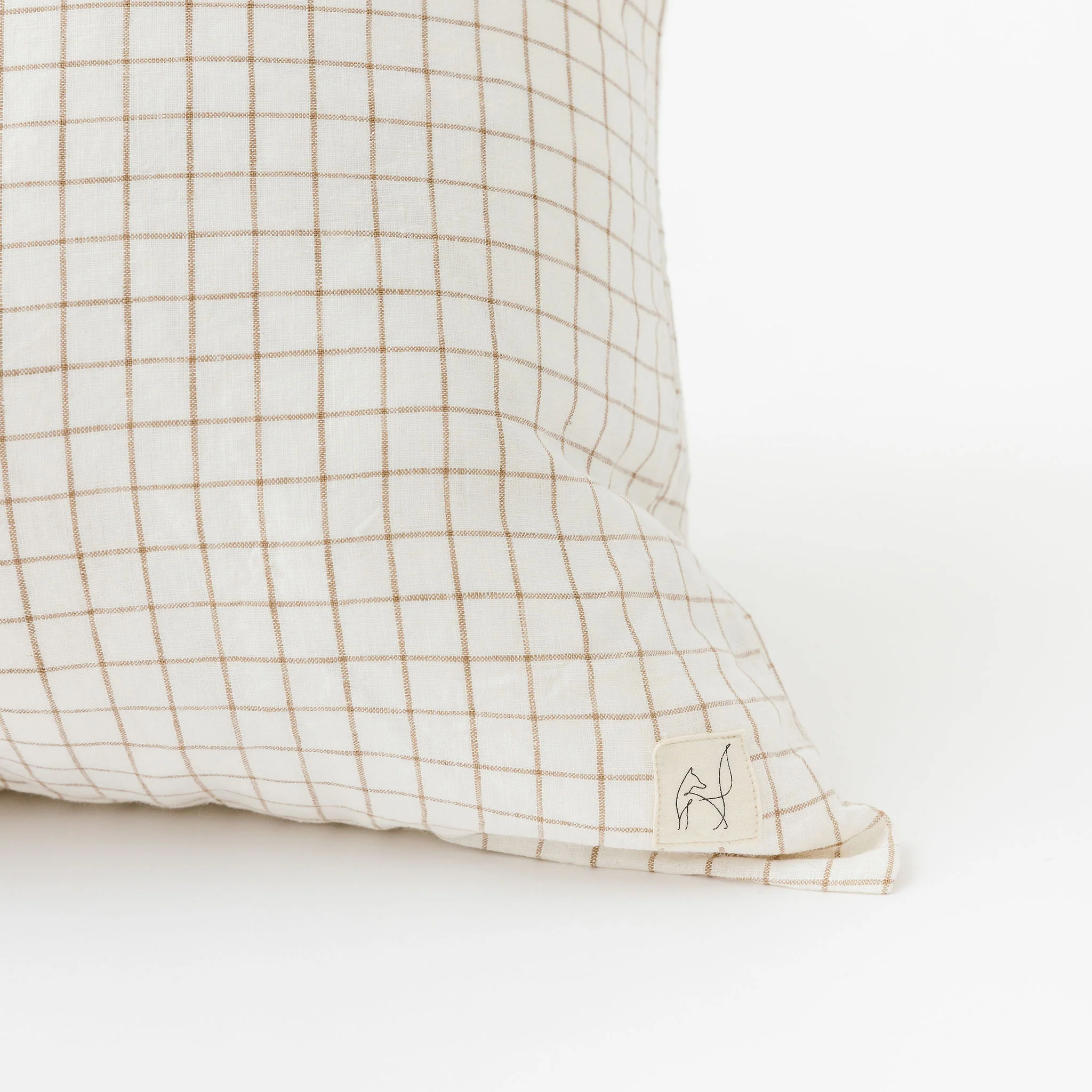 Malt Brown Grid Linen Cushion Cover - Image 2