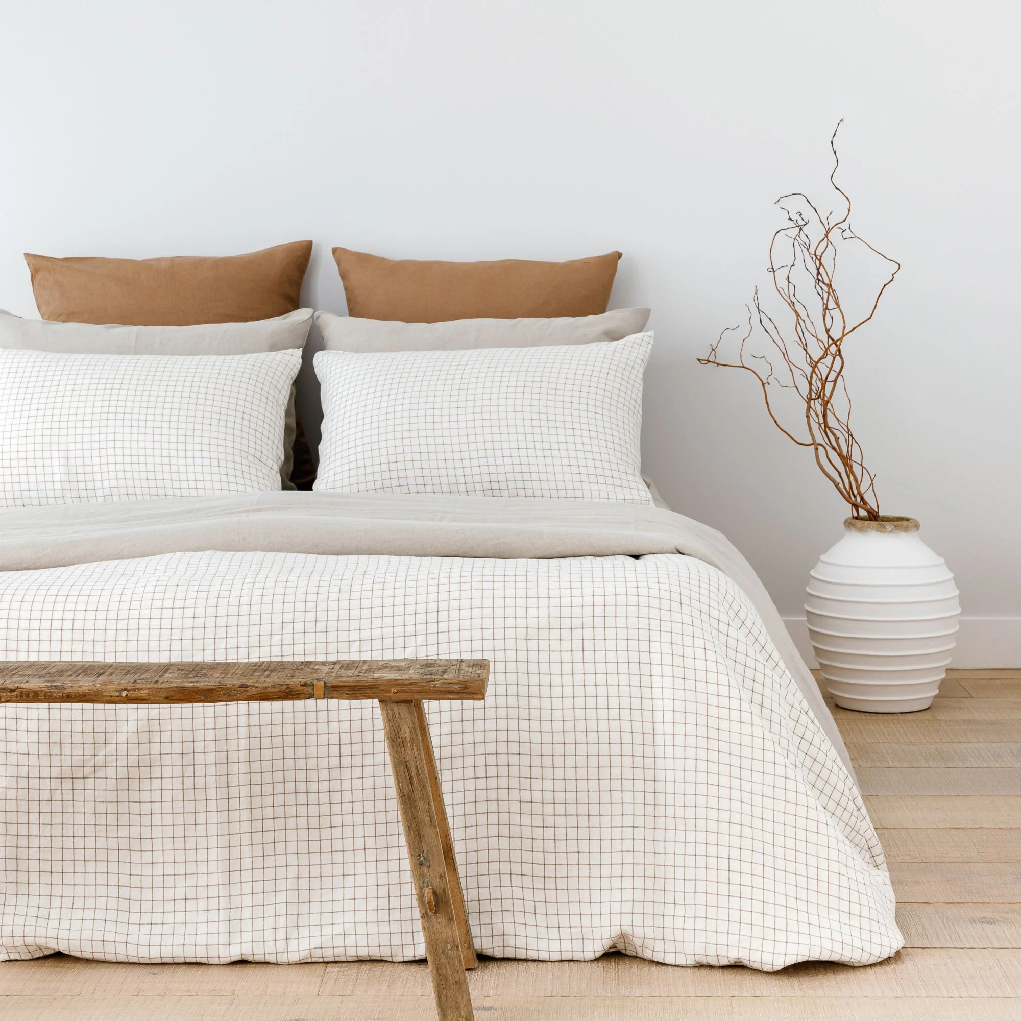 Malt Brown Grid Linen Fitted Sheet - Image 11