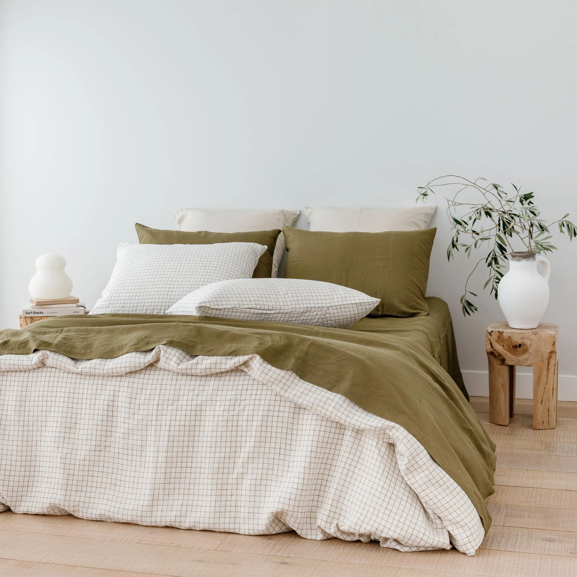 Malt Brown Grid Linen Fitted Sheet - Image 14