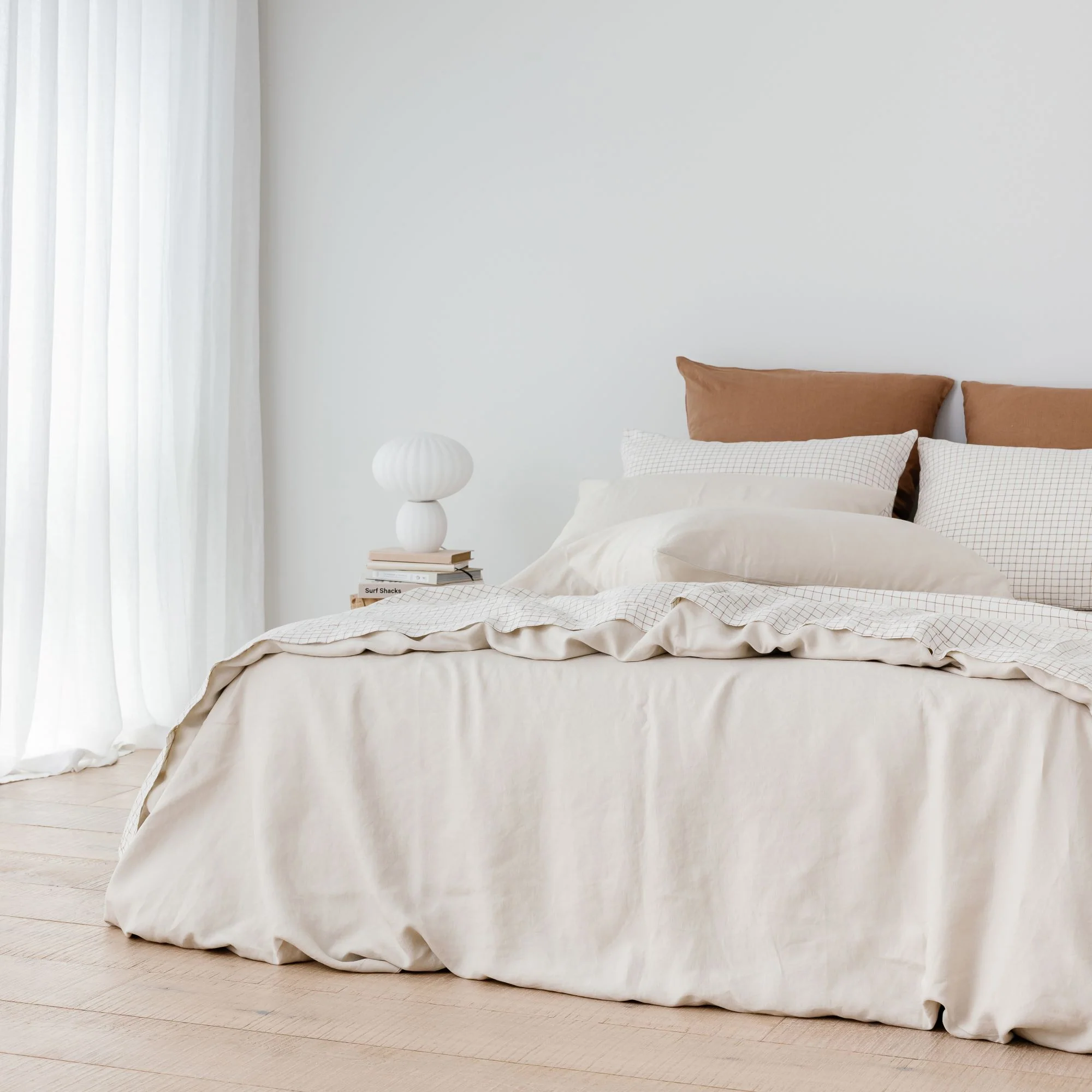 Malt Brown Grid Linen Fitted Sheet - Image 9