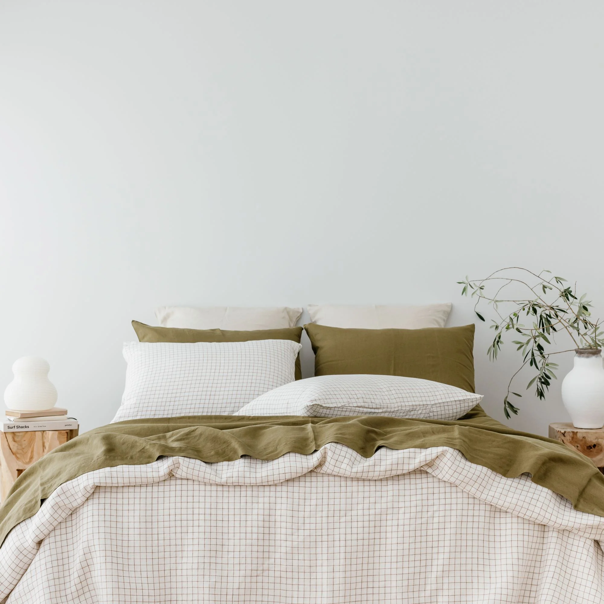 Malt Brown Grid Linen Flat Sheet - Image 10
