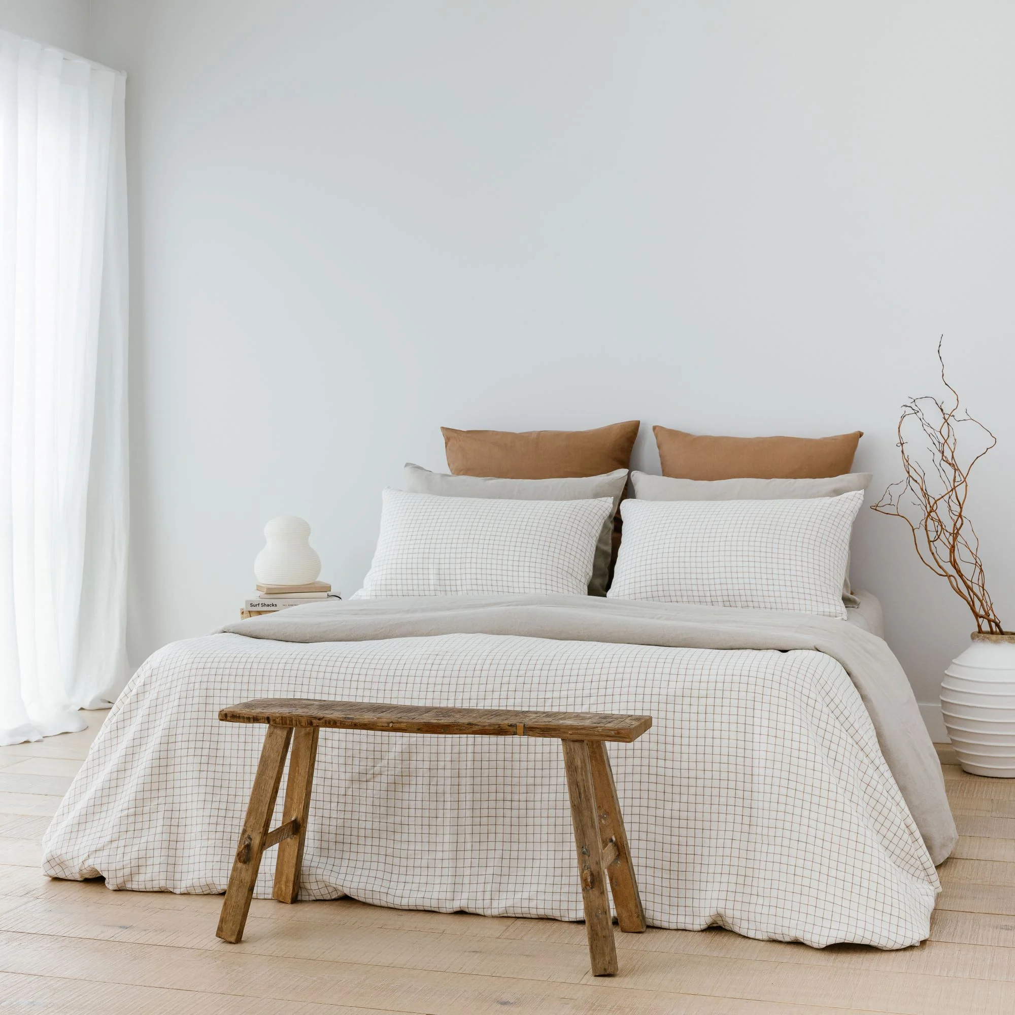 Malt Brown Grid Linen Flat Sheet - Image 12