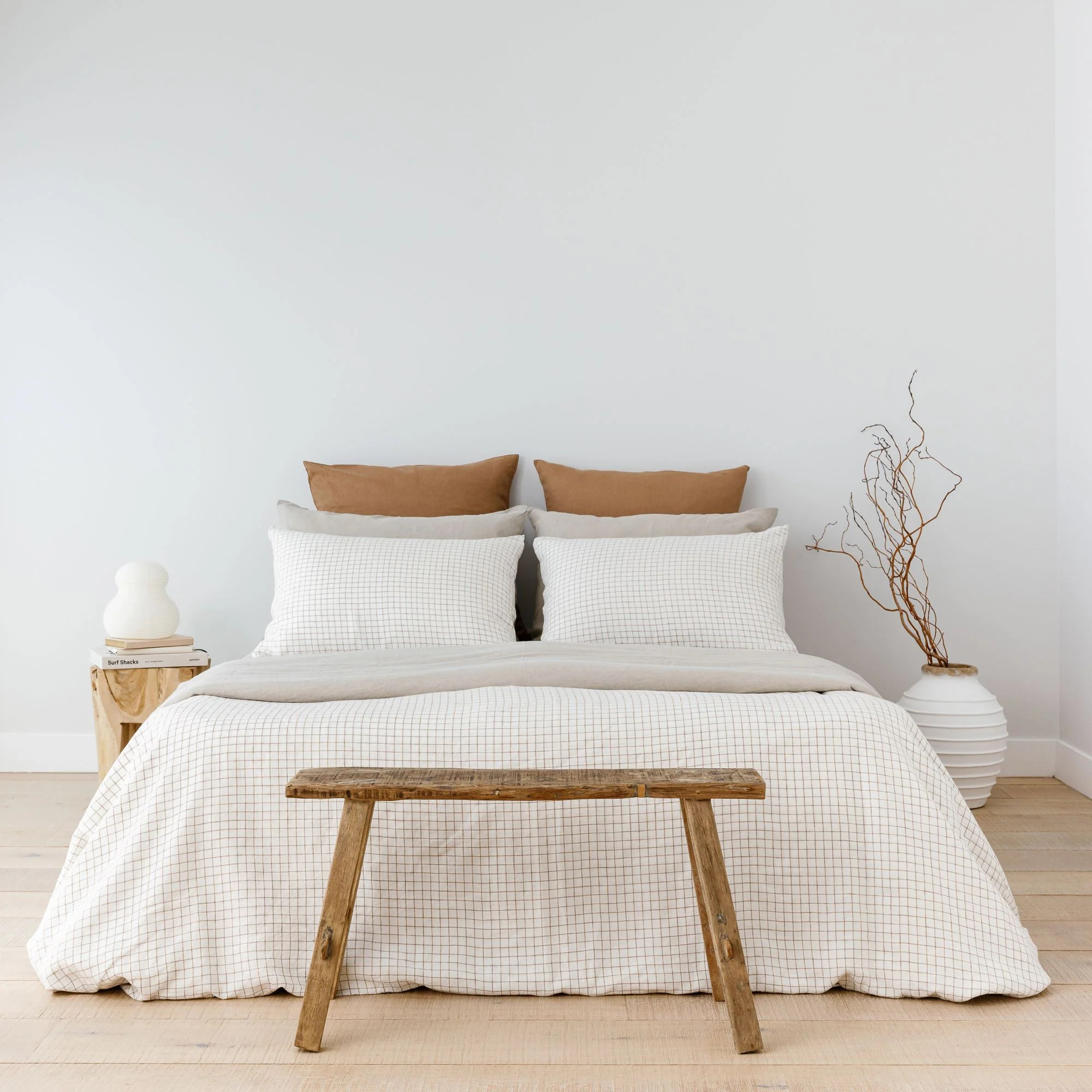 Malt Brown Grid Linen Flat Sheet - Image 13