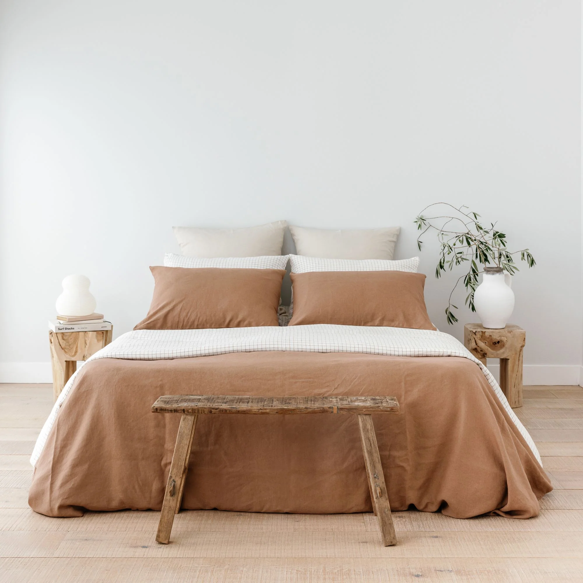 Malt Brown Grid Linen Flat Sheet - Image 5