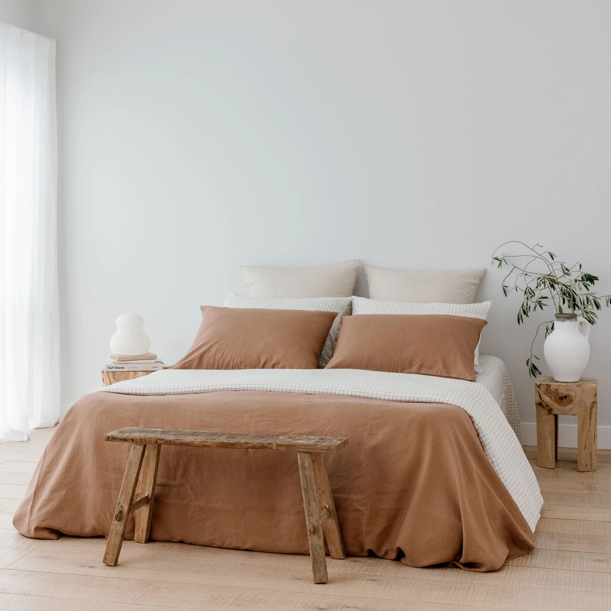 Malt Brown Grid Linen Flat Sheet - Image 6