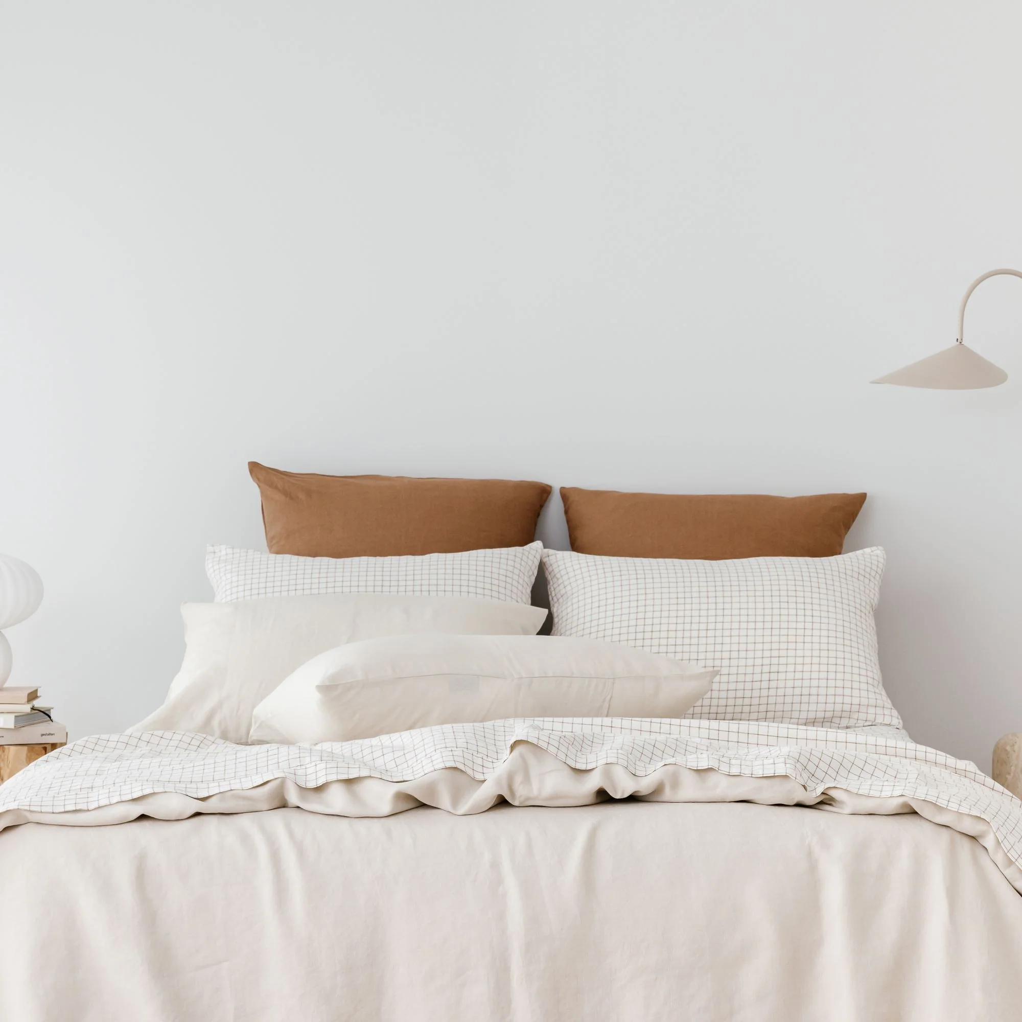Malt Brown Grid Linen Flat Sheet - Image 8