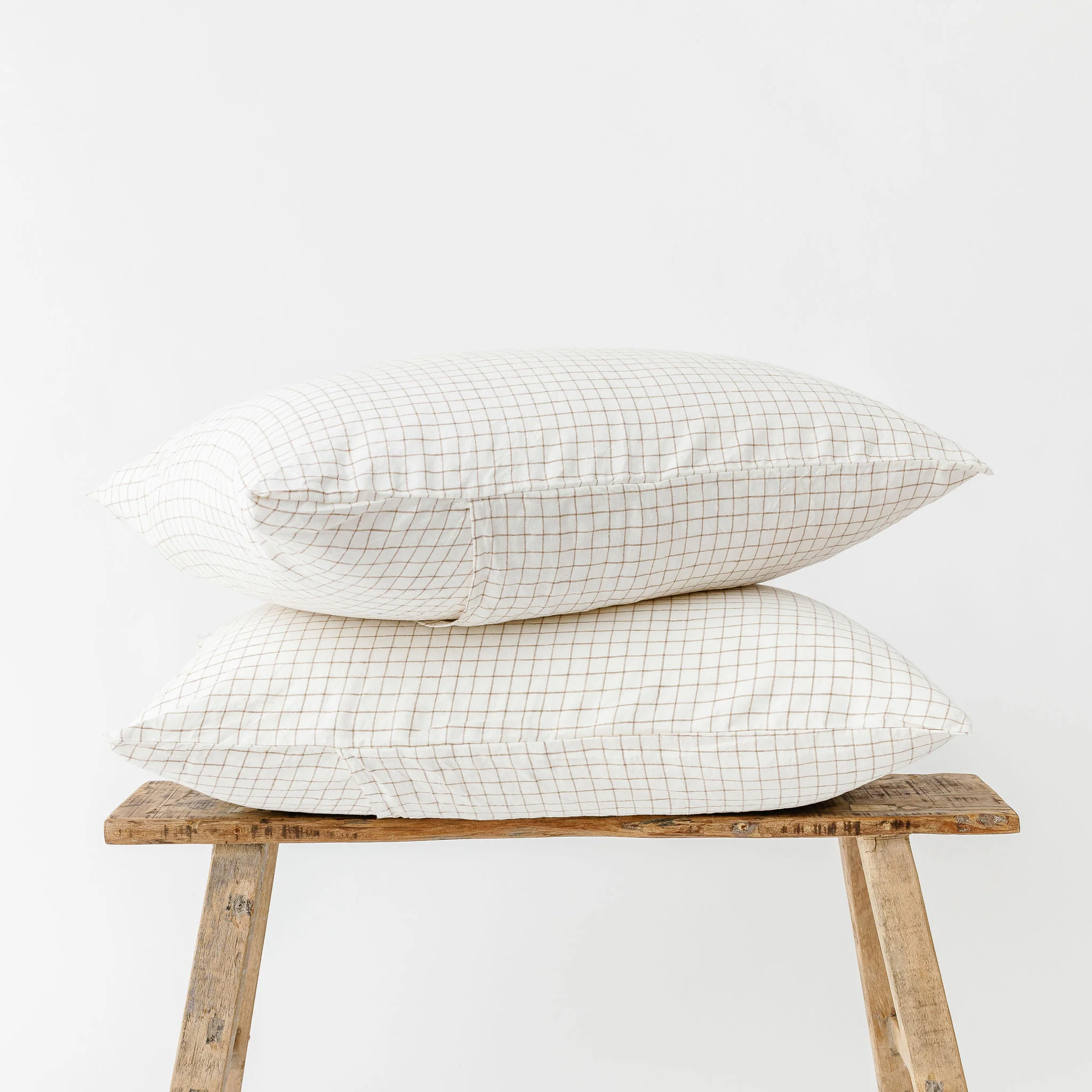 Malt Brown Grid Linen Pillowcases