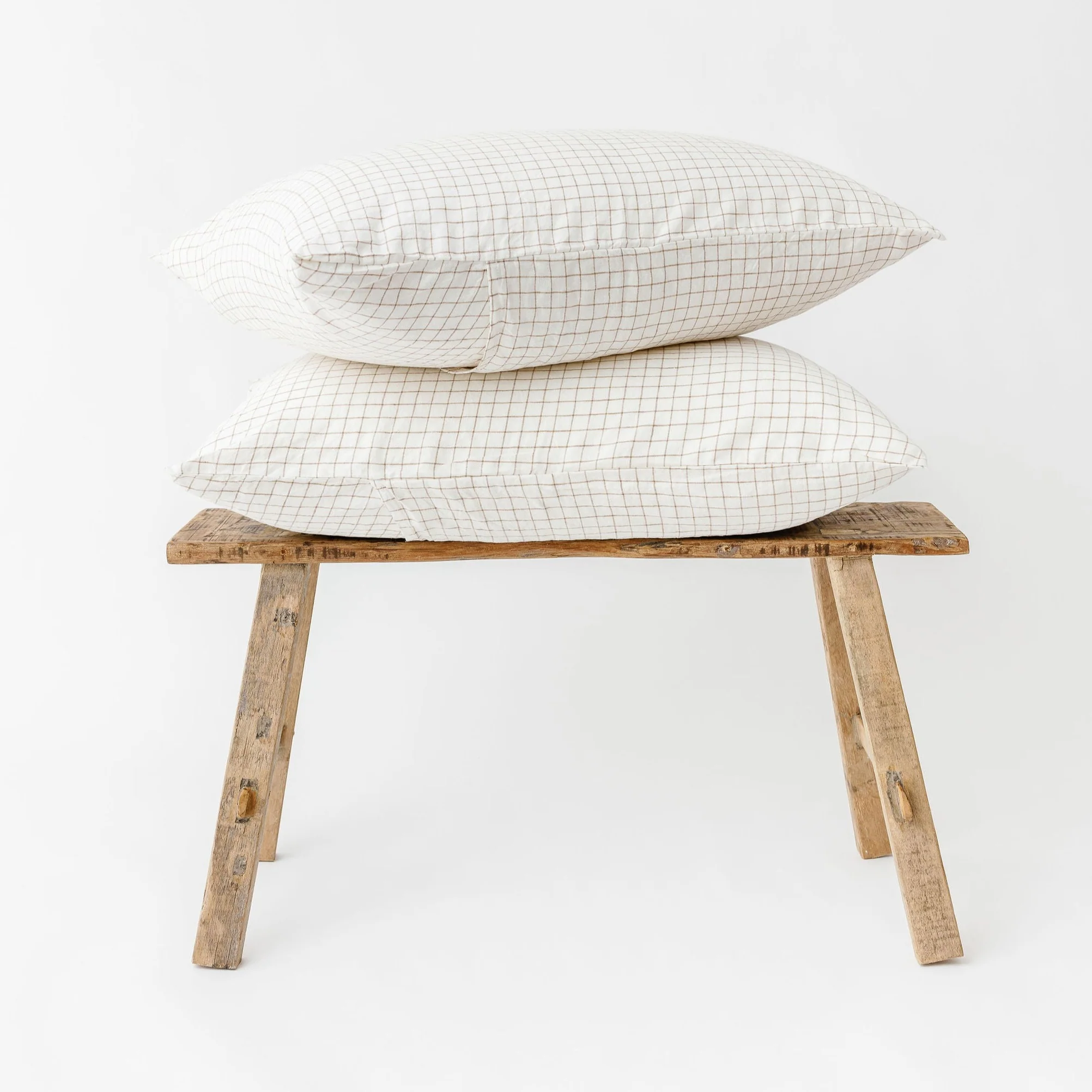 Malt Brown Grid Linen Pillowcases - Image 2