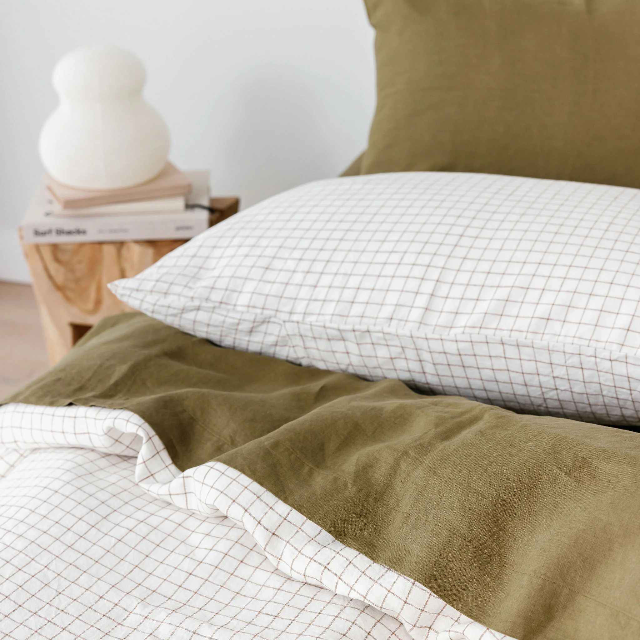 Malt Brown Grid Linen Pillowcases - Image 3