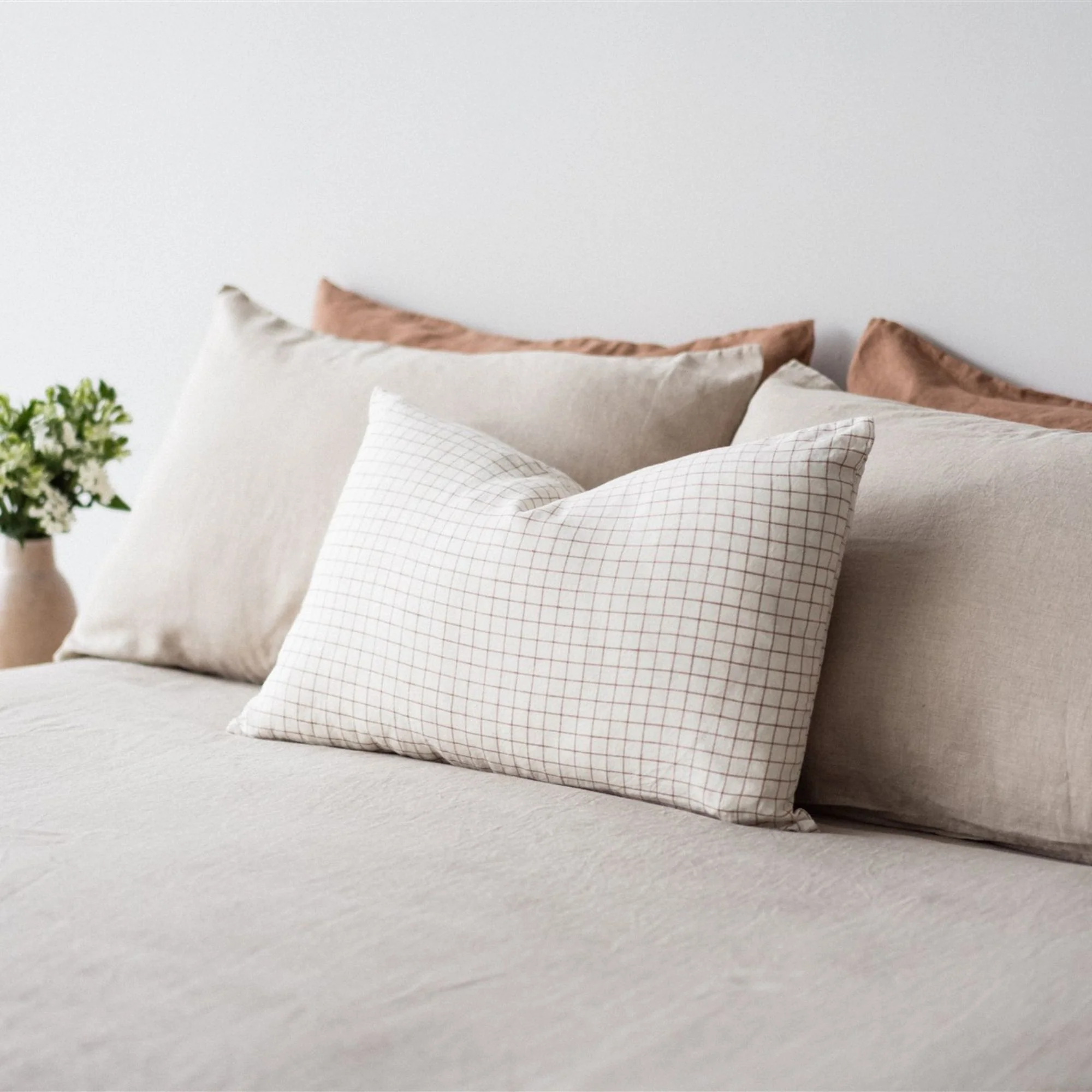 Malt Brown Grid Linen Rectangle Cushion Cover - Image 3