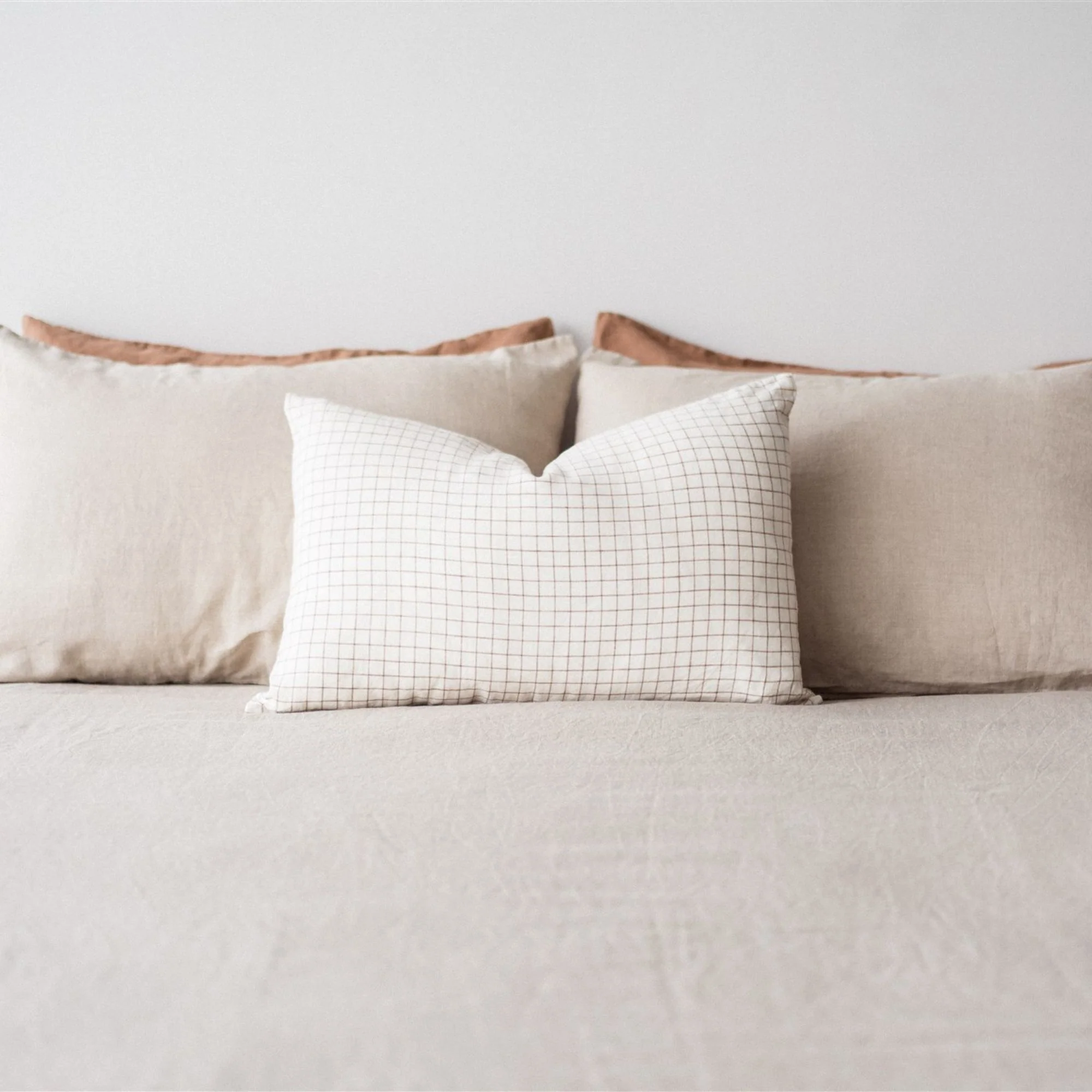 Malt Brown Grid Linen Rectangle Cushion Cover - Image 4
