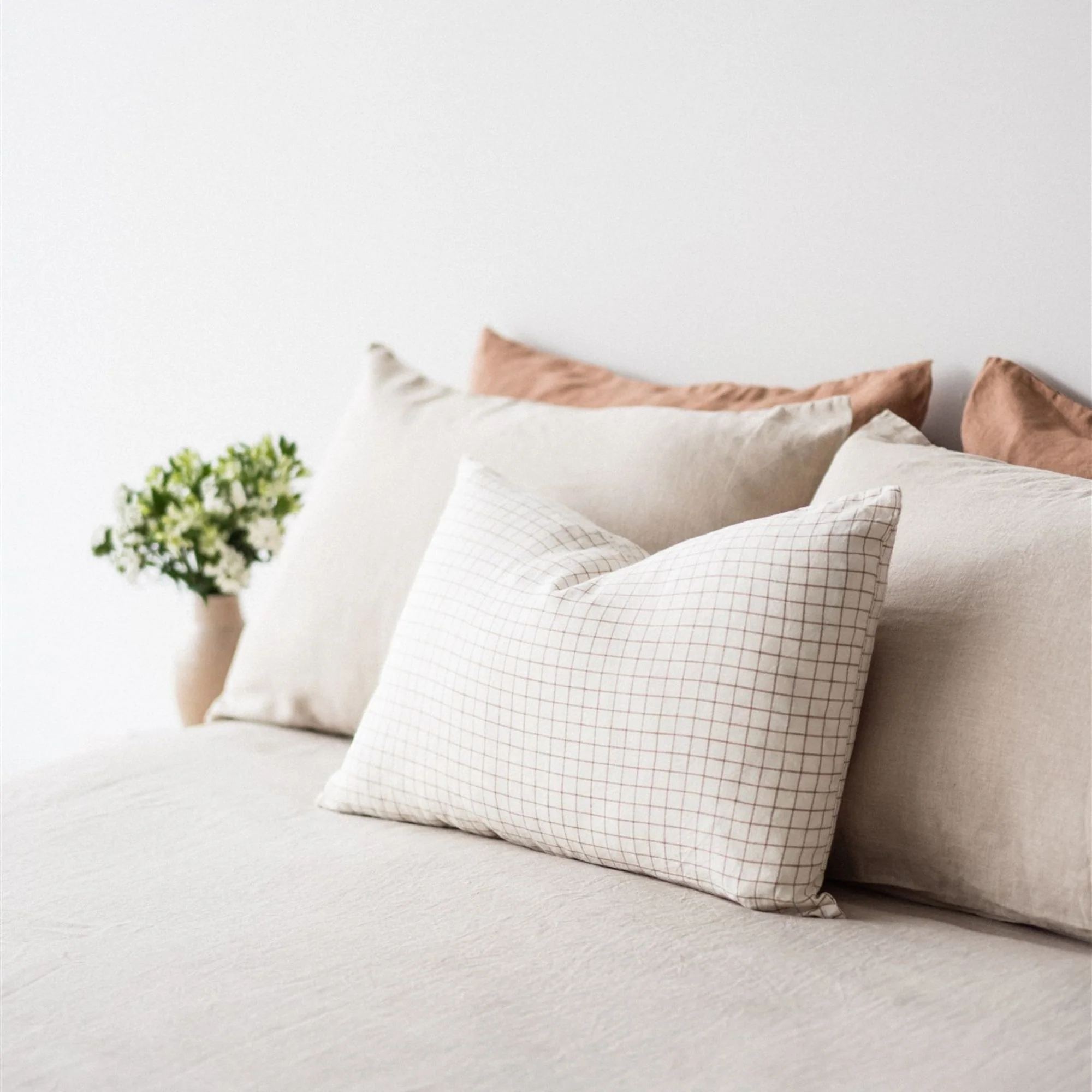Malt Brown Grid Linen Rectangle Cushion Cover - Image 5