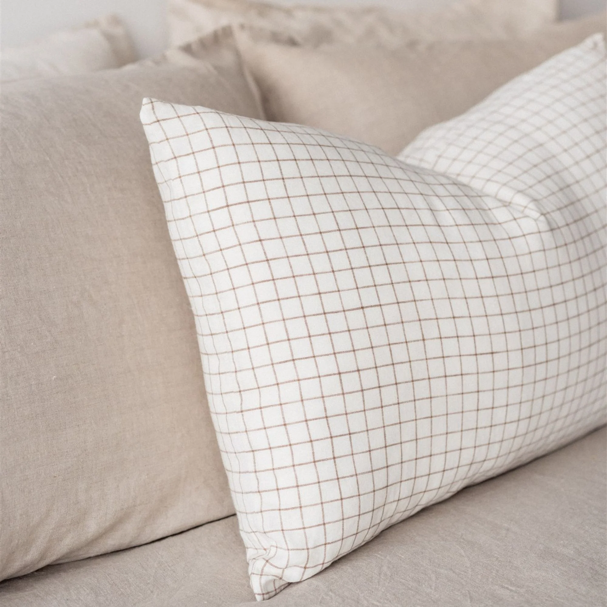 Malt Brown Grid Linen Rectangle Cushion Cover - Image 7