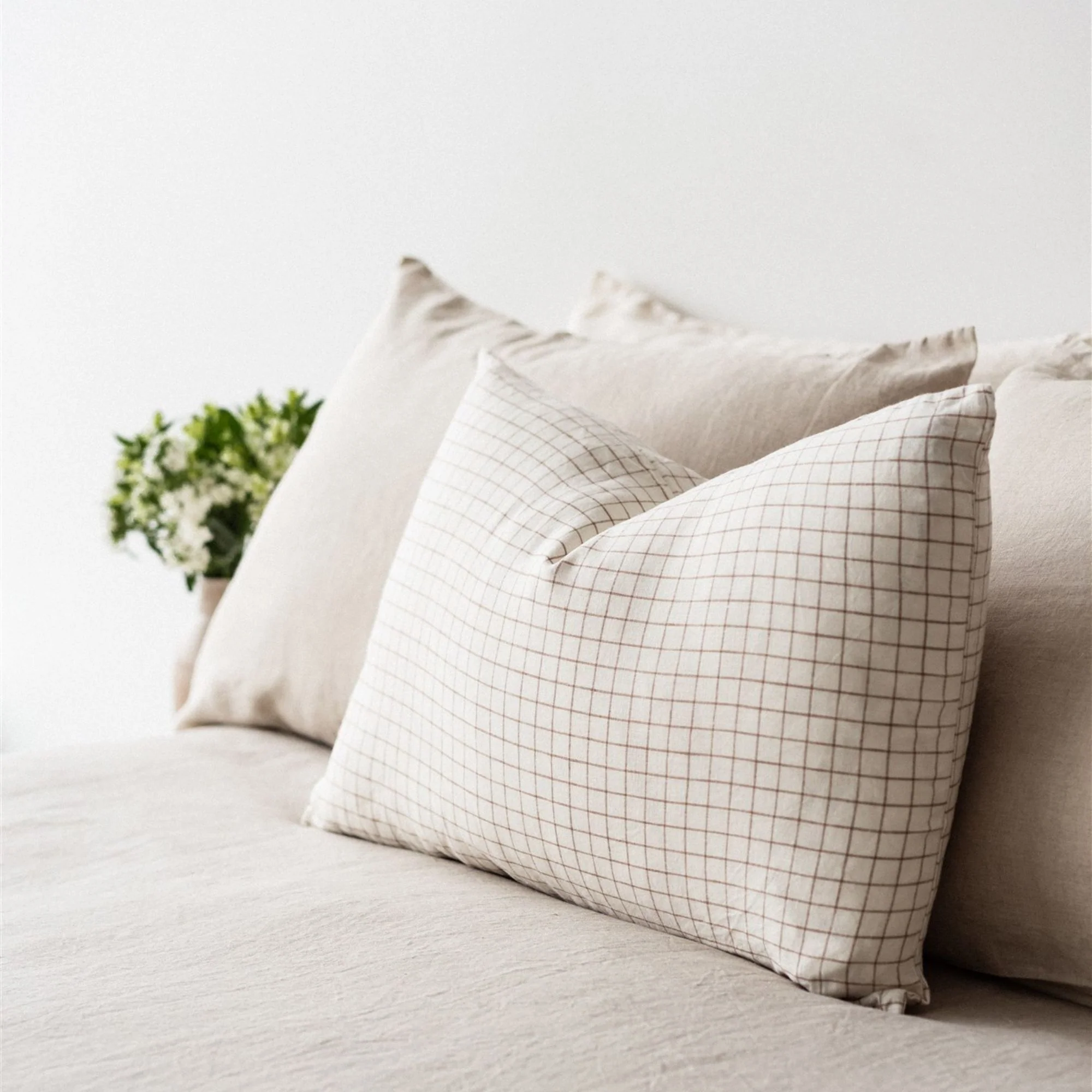 Malt Brown Grid Linen Rectangle Cushion Cover - Image 9